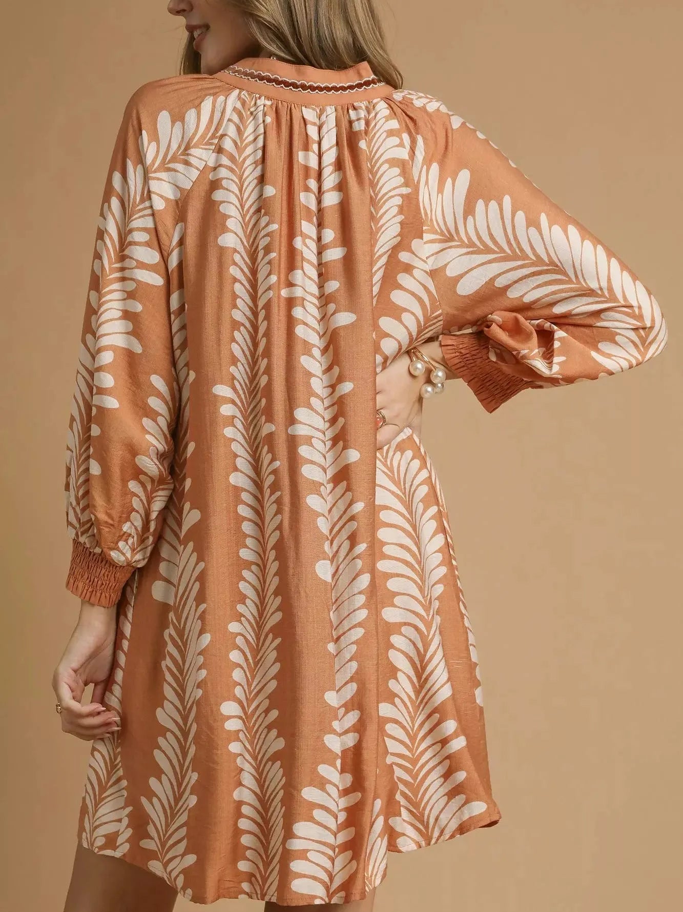 Umgee Leaf Me Smiling Print Mini Babydoll Dress-Women's Dresses-Shop Z & Joxa