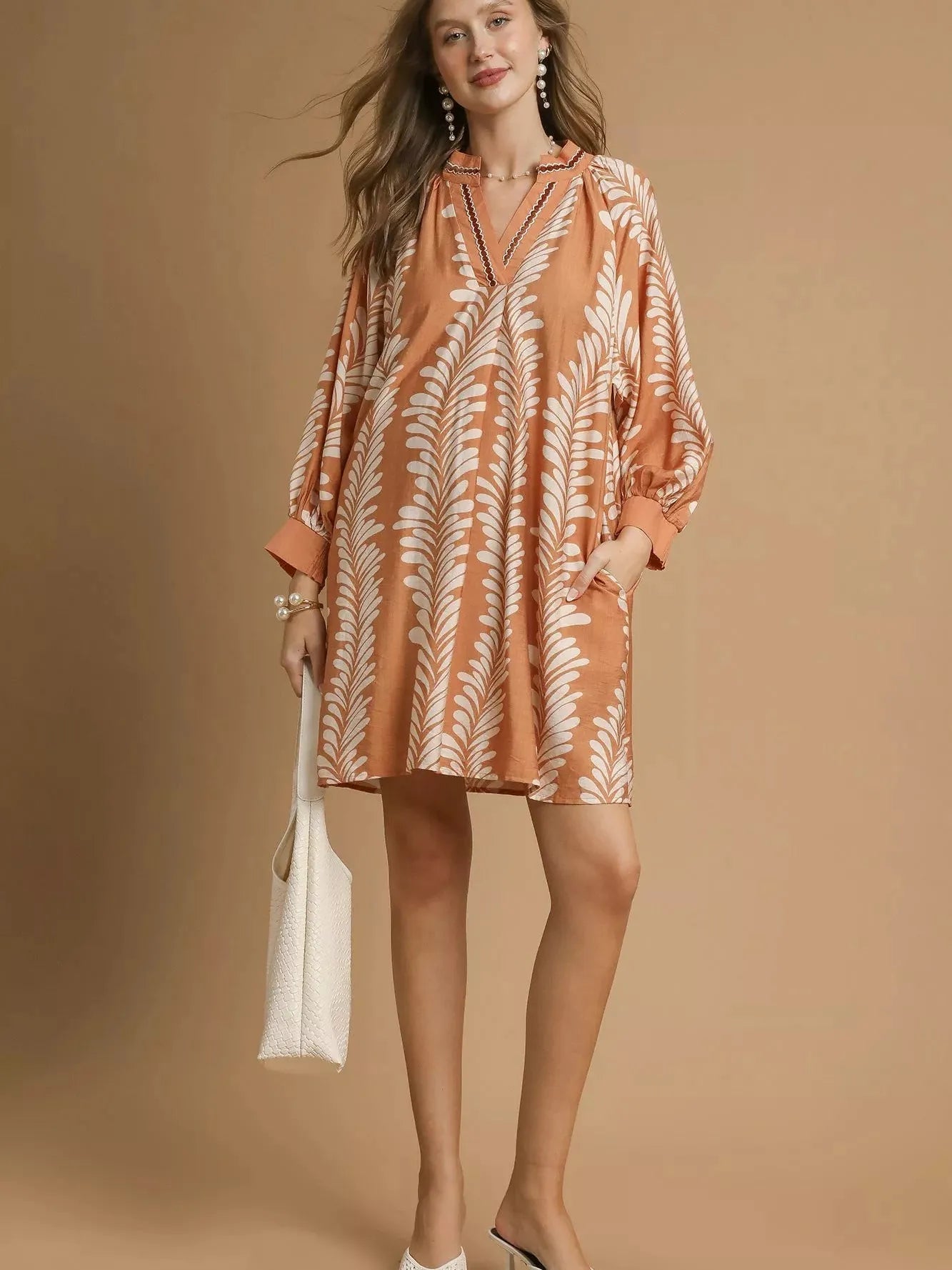 Umgee Leaf Me Smiling Print Mini Babydoll Dress-Women's Dresses-Shop Z & Joxa