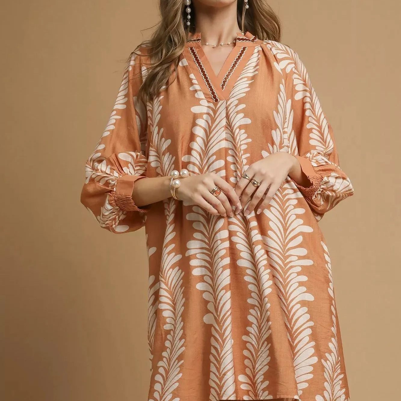 Umgee Leaf Me Smiling Print Mini Babydoll Dress-Women's Dresses-Shop Z & Joxa