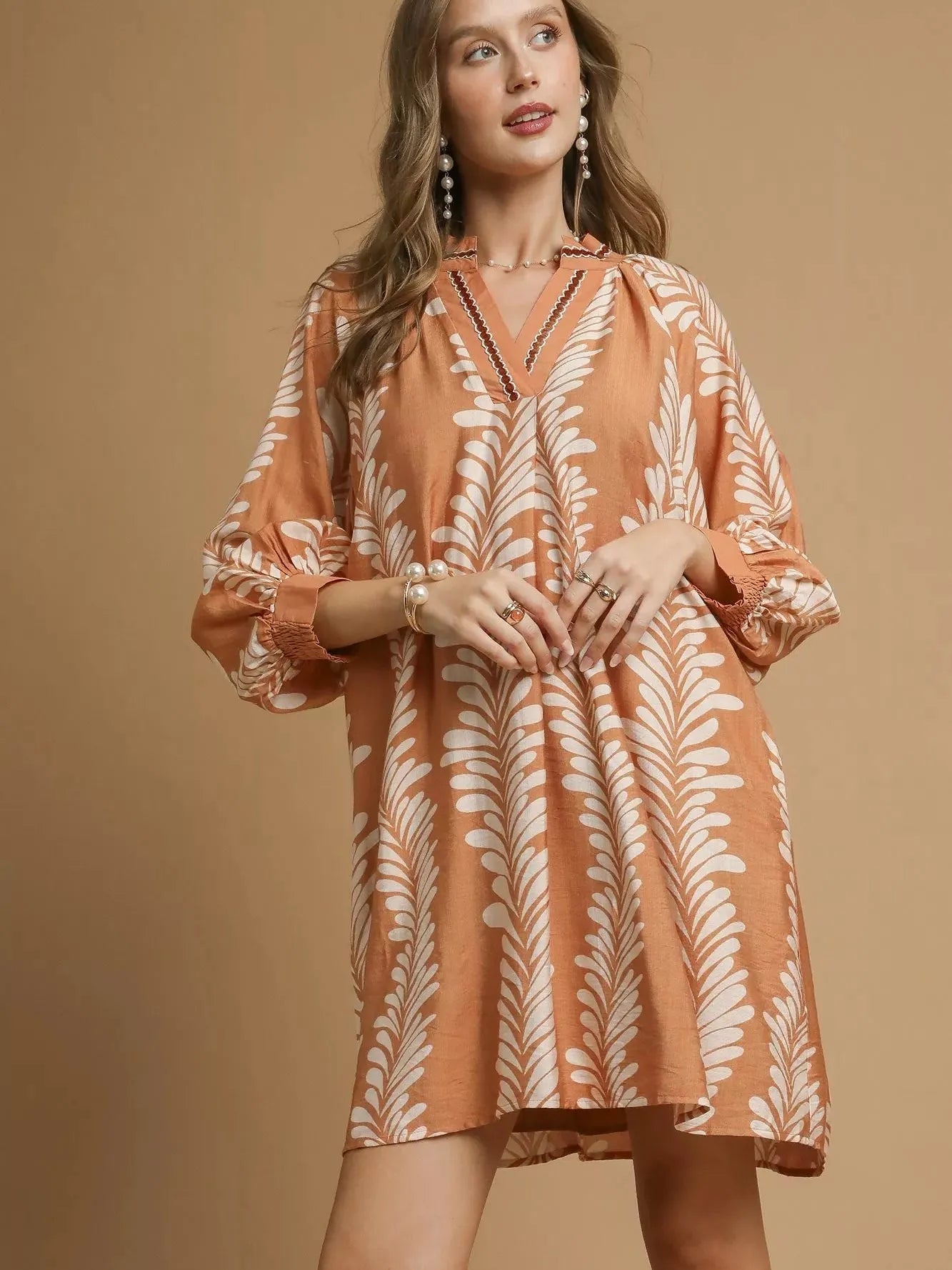 Umgee Leaf Me Smiling Print Mini Babydoll Dress-Women's Dresses-Shop Z & Joxa