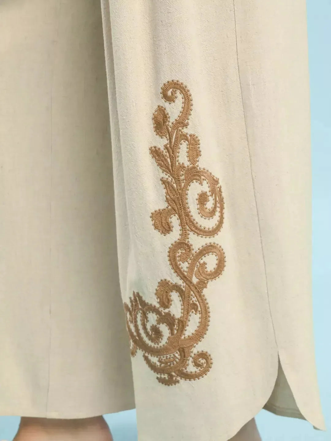 Umgee Linen Embroidered Wide-Leg Boho Pants in Cream-Women's Pants-Shop Z & Joxa
