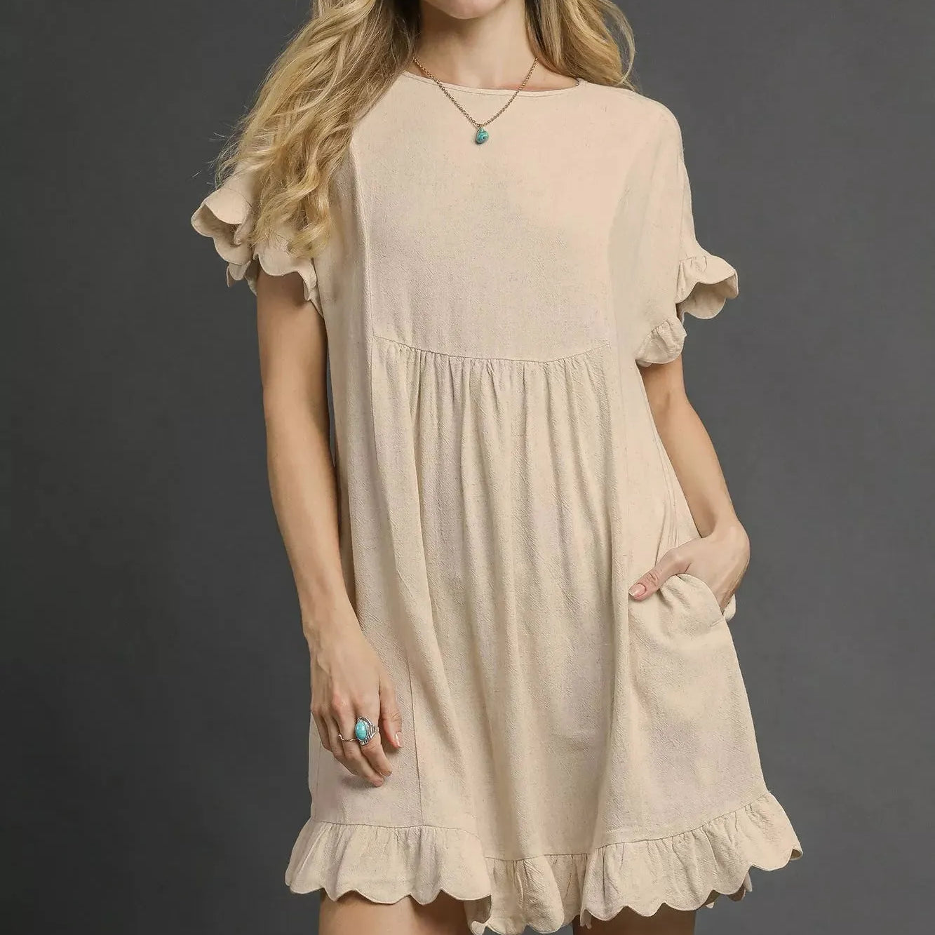 Umgee Linen Loveliness Ruffle Hem Babydoll Dress-Women's Dresses-Shop Z & Joxa