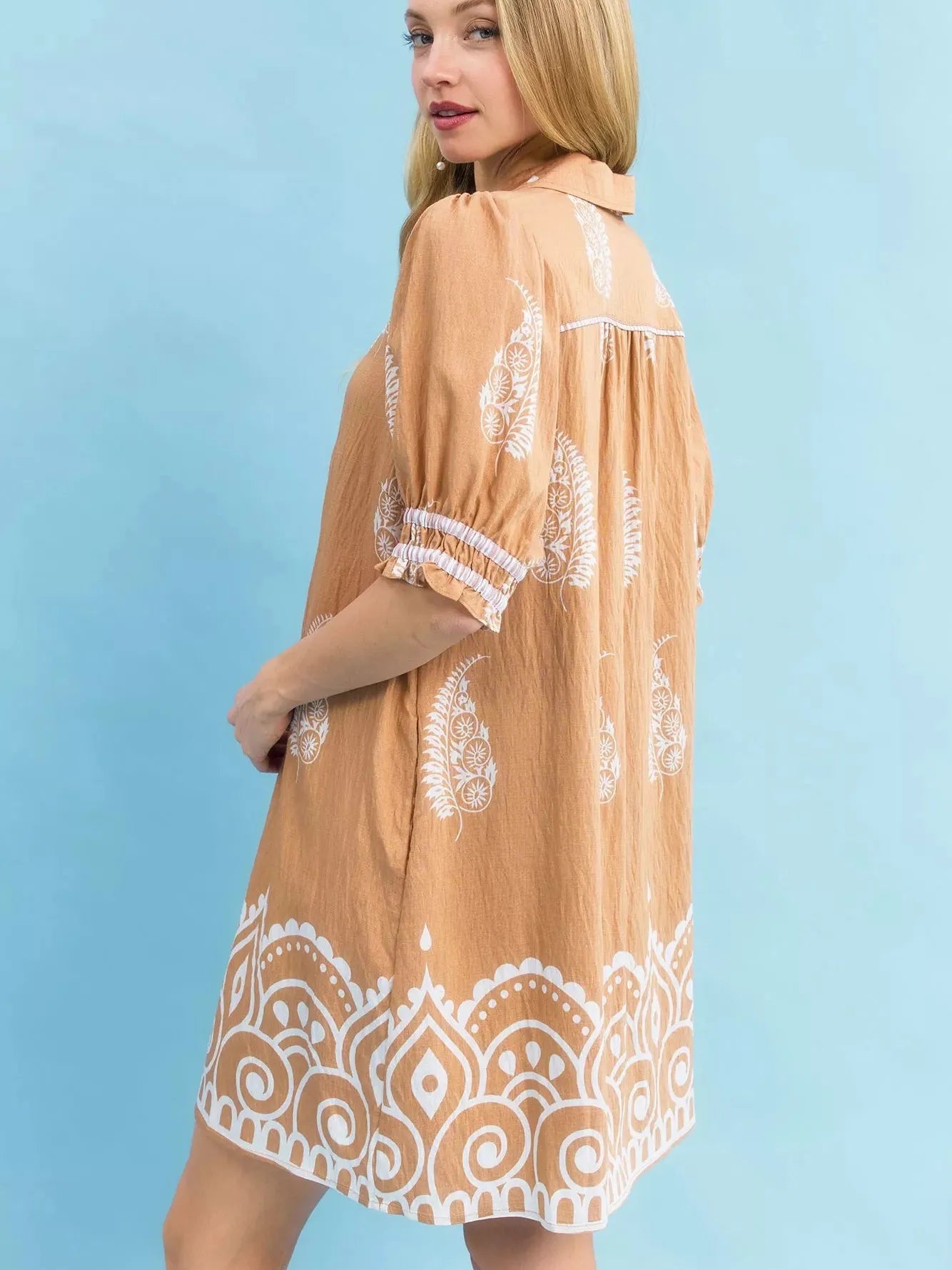 Umgee Mandala Me Pretty Paisley Print Babydoll Dress In Latte-Women's Dresses-Shop Z & Joxa