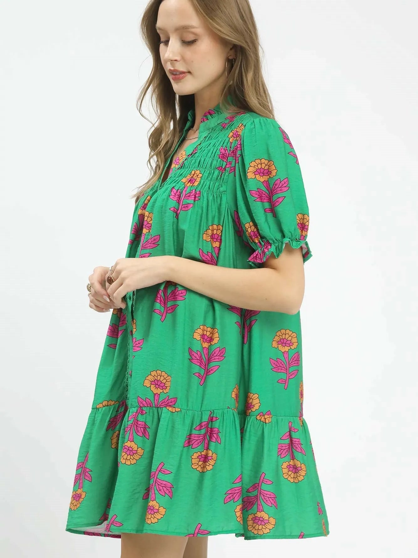 Umgee Meadow Muse Floral Print Babydoll Dress-Women's Dresses-Shop Z & Joxa