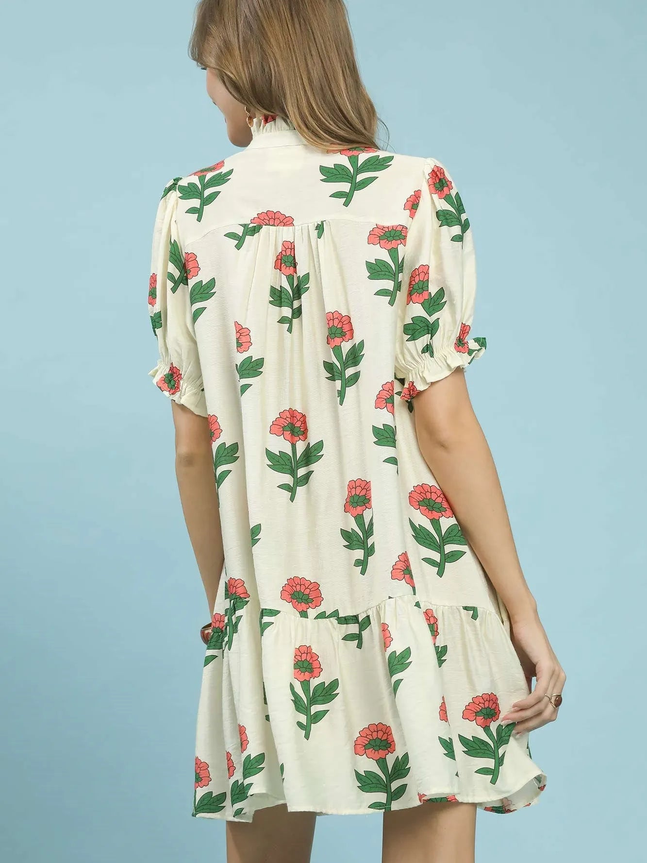 Umgee Meadow Muse Floral Print Babydoll Dress in Cream-Women's Dresses-Shop Z & Joxa