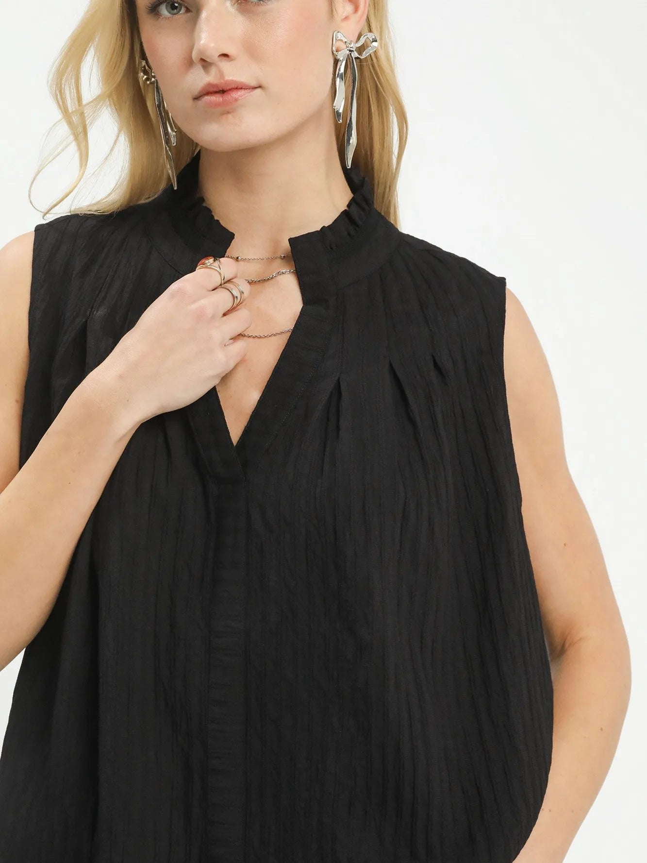 Umgee Midnight Breeze Sleeveless Gauze Textured Boho Blouse-Women's Shirts & Tops-Shop Z & Joxa