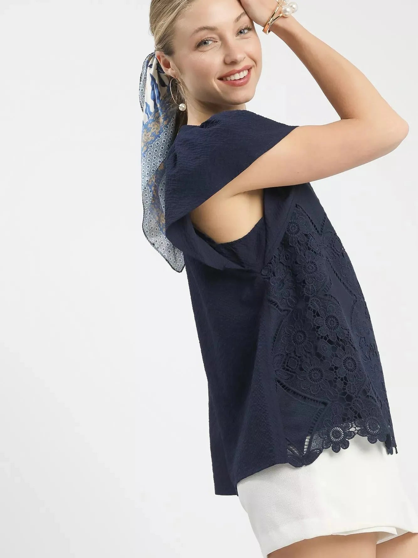 Umgee Midnight Flutter Floral Lace Overlay Flutter Sleeve Top-Women's Shirts & Tops-Shop Z & Joxa