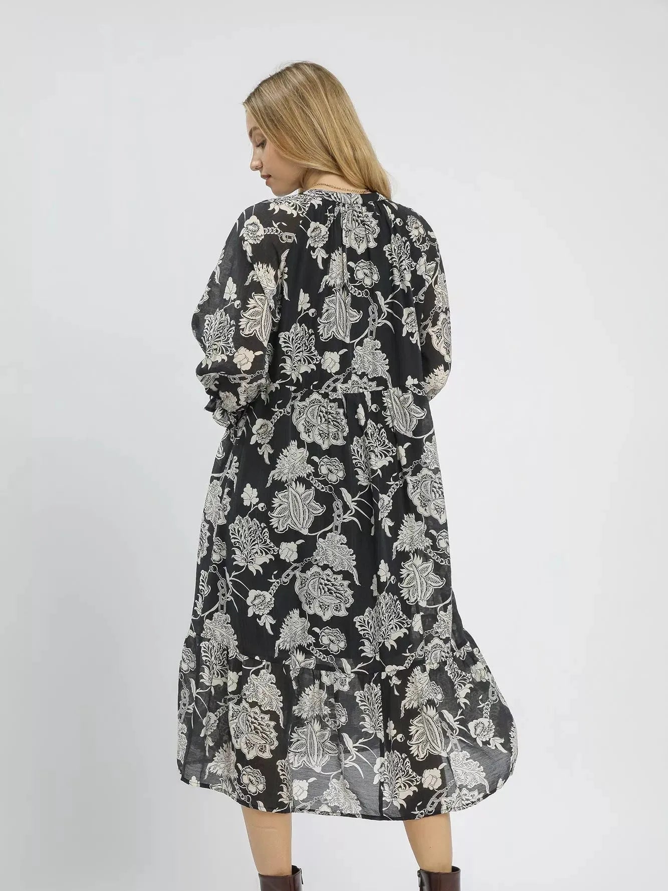 Umgee Midnight Meadow Boho Floral Midi Dress-Women's Dresses-Shop Z & Joxa