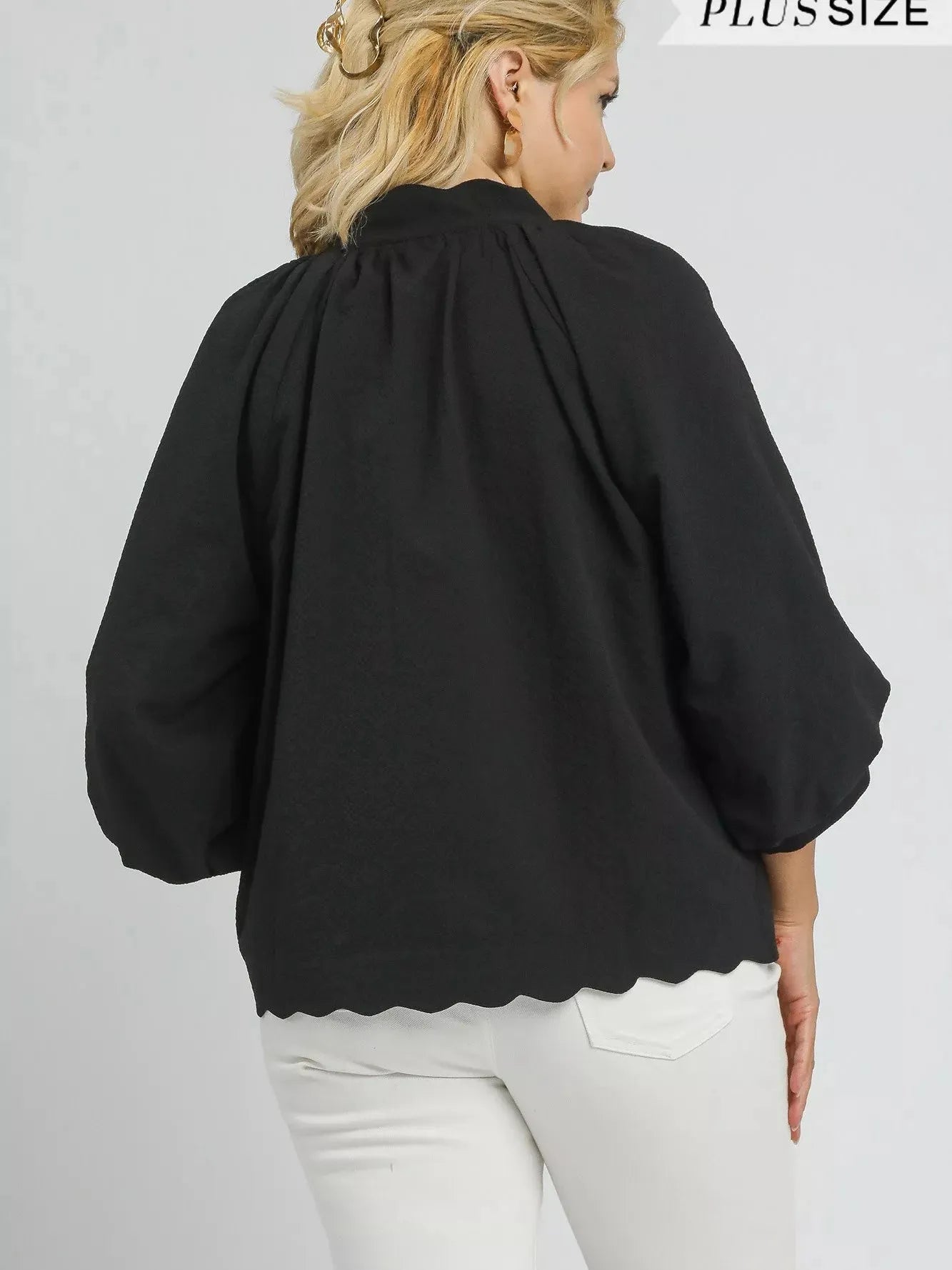 Umgee Midnight Muse Textured Notched Balloon Sleeve Blouse-Women's Shirts & Tops-Shop Z & Joxa