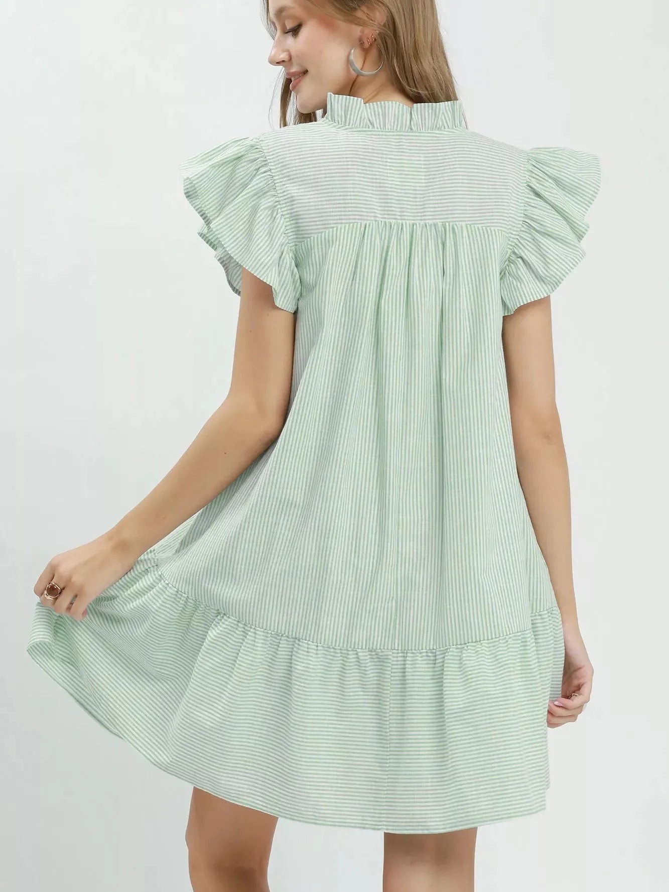 Umgee Mint Condition Smocked Yoke Ruffle Dress-Women's Dresses-Shop Z & Joxa