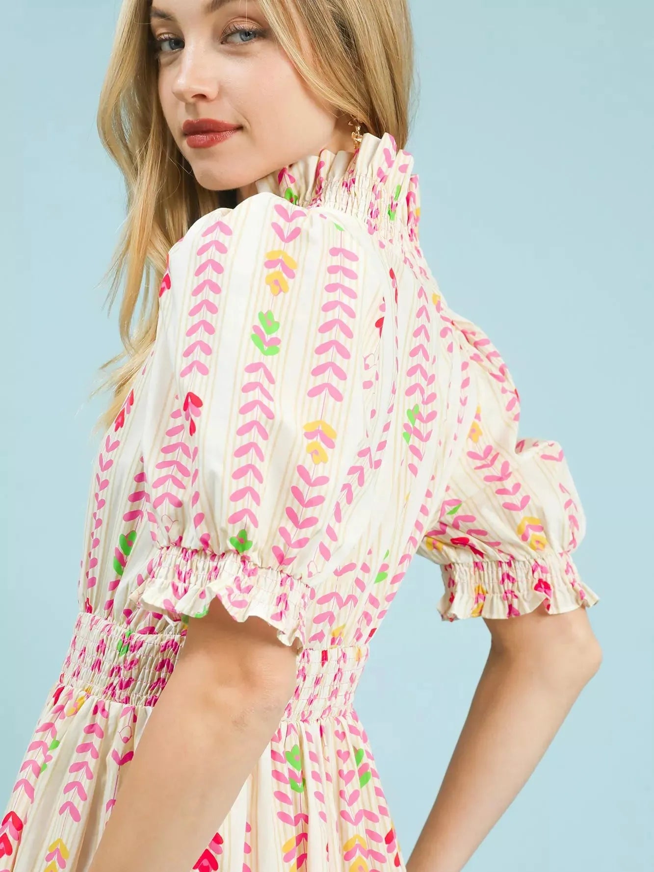 Umgee Painted Garden Ruffle Smocked Midi Dress-Women's Dresses-Shop Z & Joxa