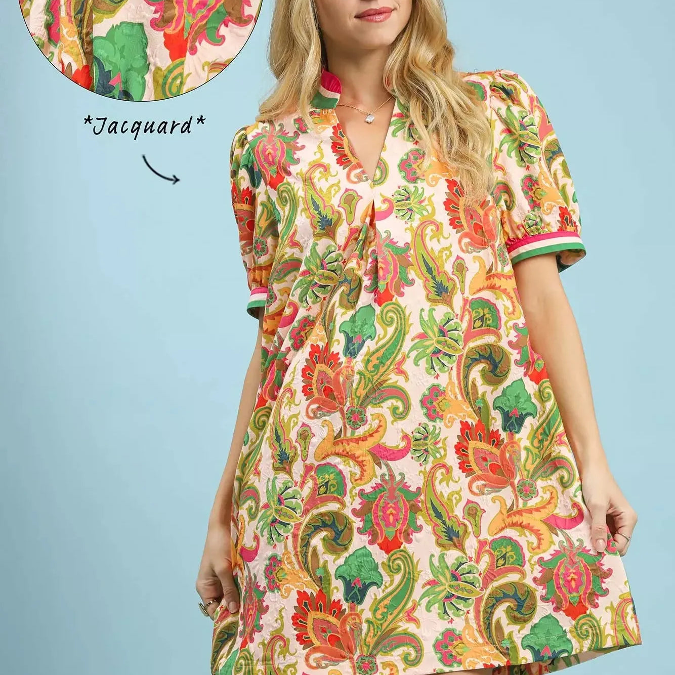 Umgee Party Garden Jacquard Abstract Print Mini Dress-Women's Dresses-Shop Z & Joxa