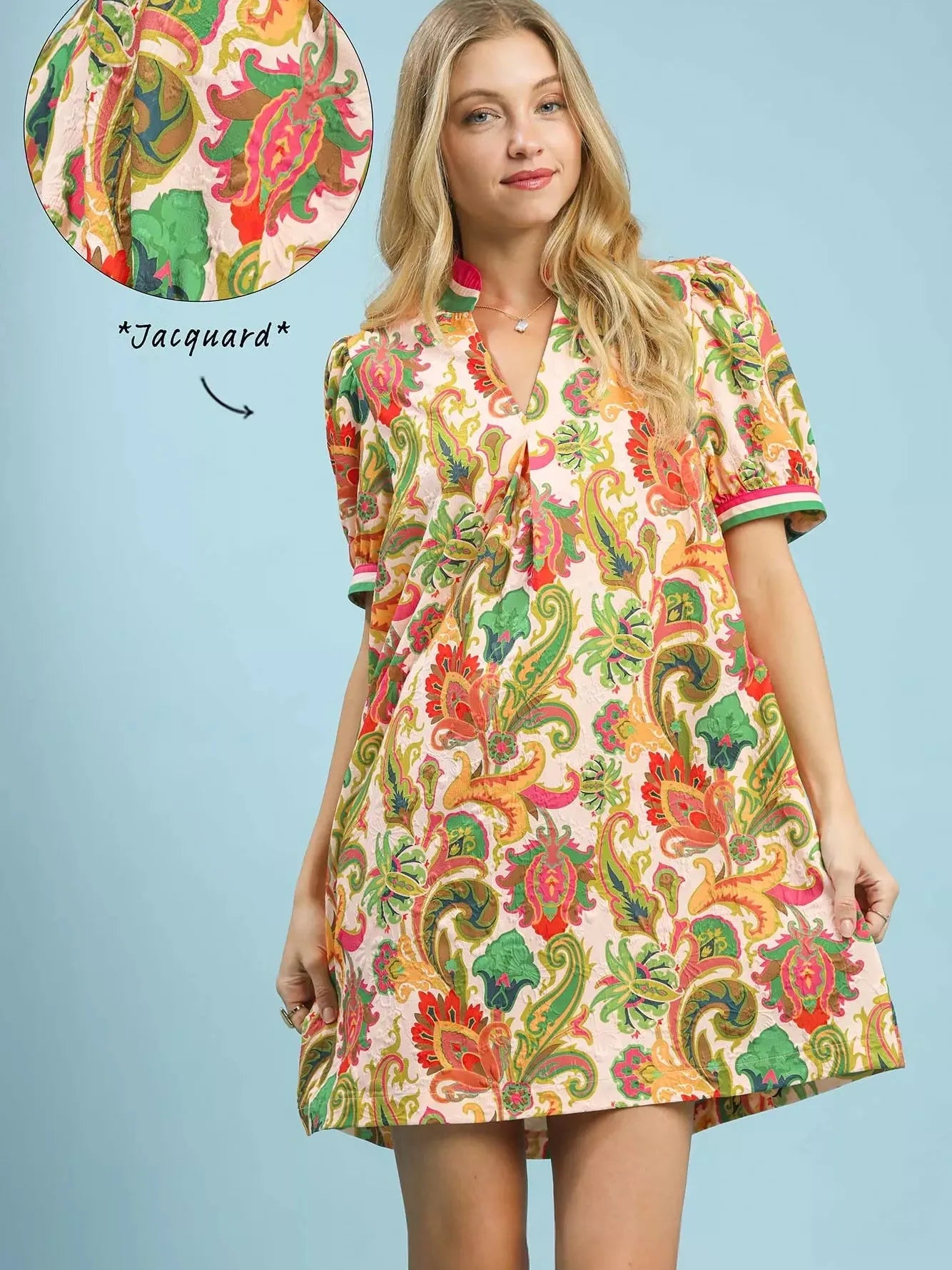 Umgee Party Garden Jacquard Abstract Print Mini Dress-Women's Dresses-Shop Z & Joxa