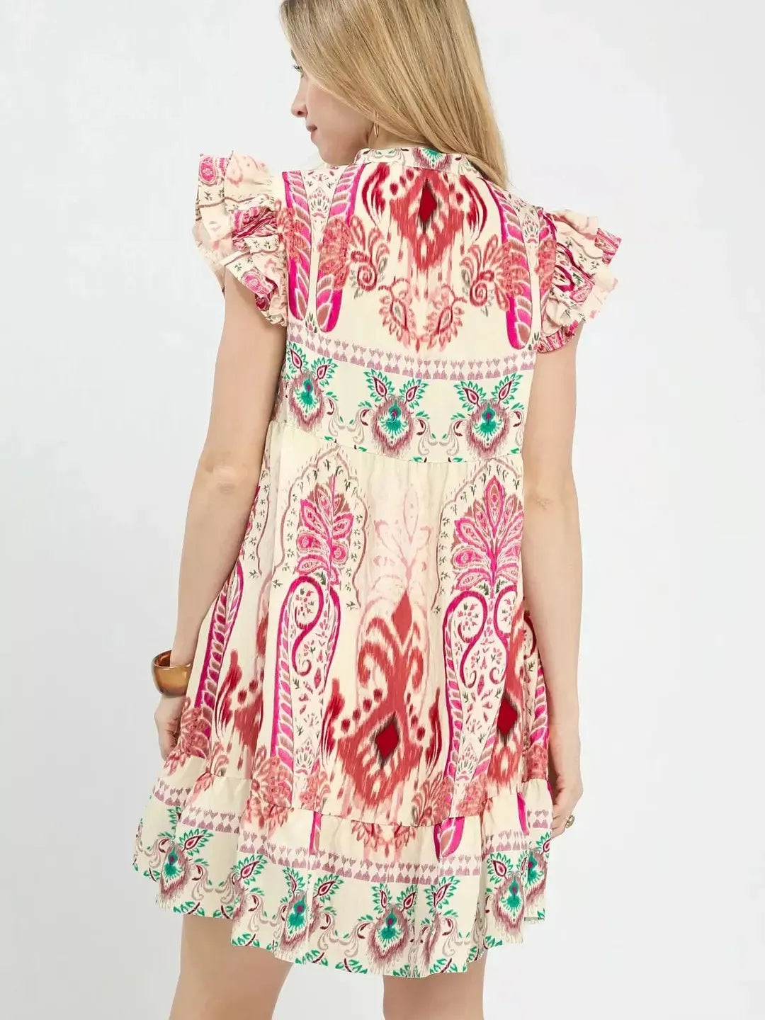 Umgee Pink Paradise Ruffle Sleeve Boho Babydoll Dress-Women's Dresses-Shop Z & Joxa