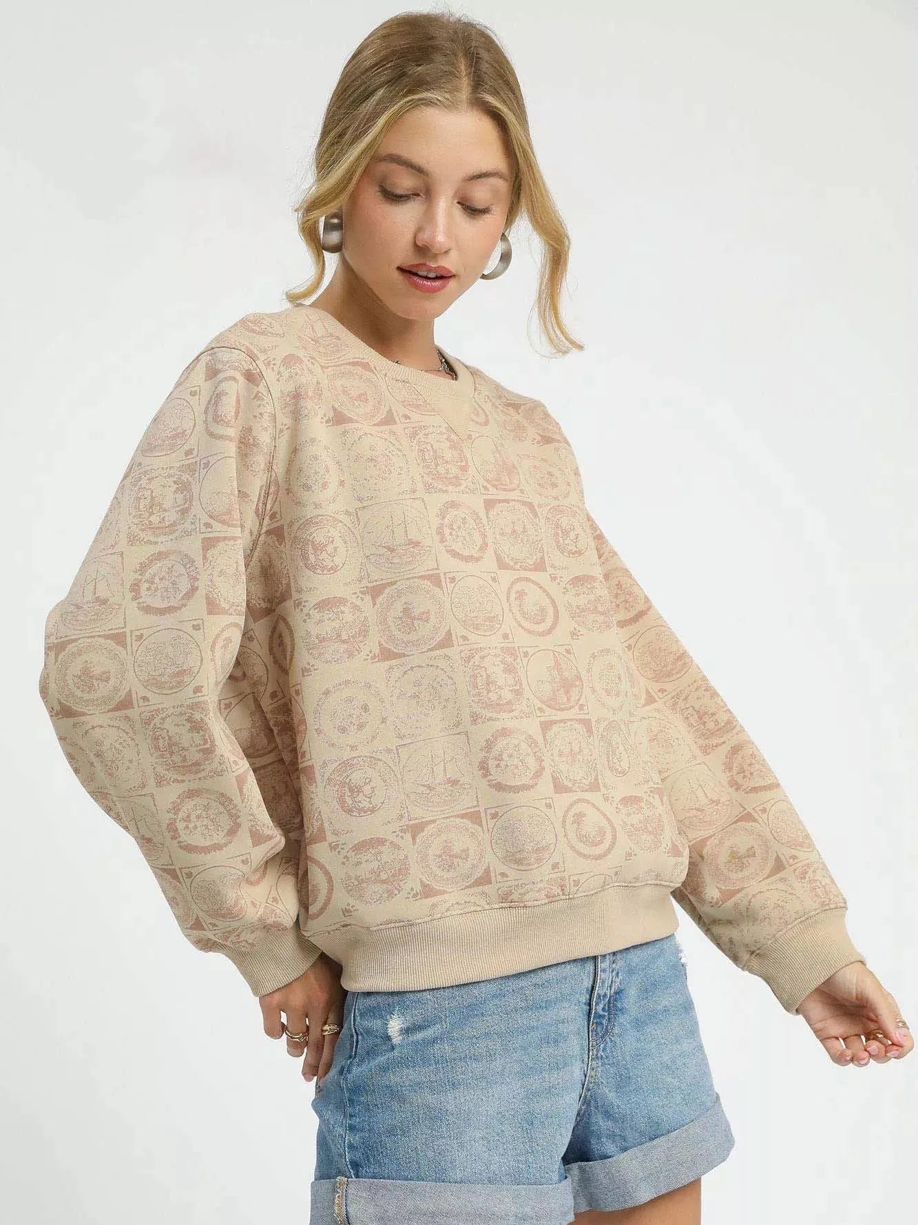 Umgee Pocket Change Coin Stamp Long Sleeve Sweatshirt-Women's Shirts & Tops-Shop Z & Joxa