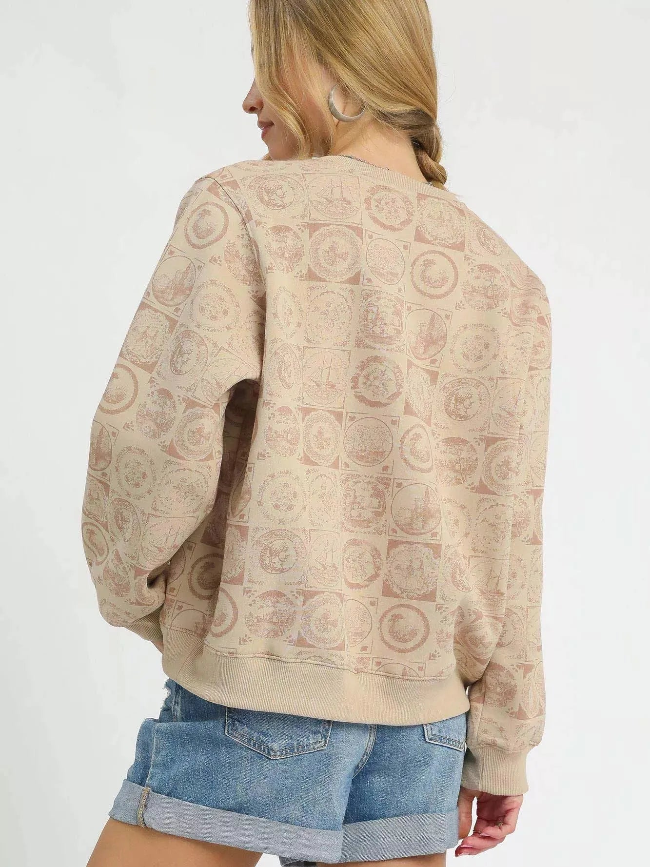 Umgee Pocket Change Coin Stamp Long Sleeve Sweatshirt-Women's Shirts & Tops-Shop Z & Joxa