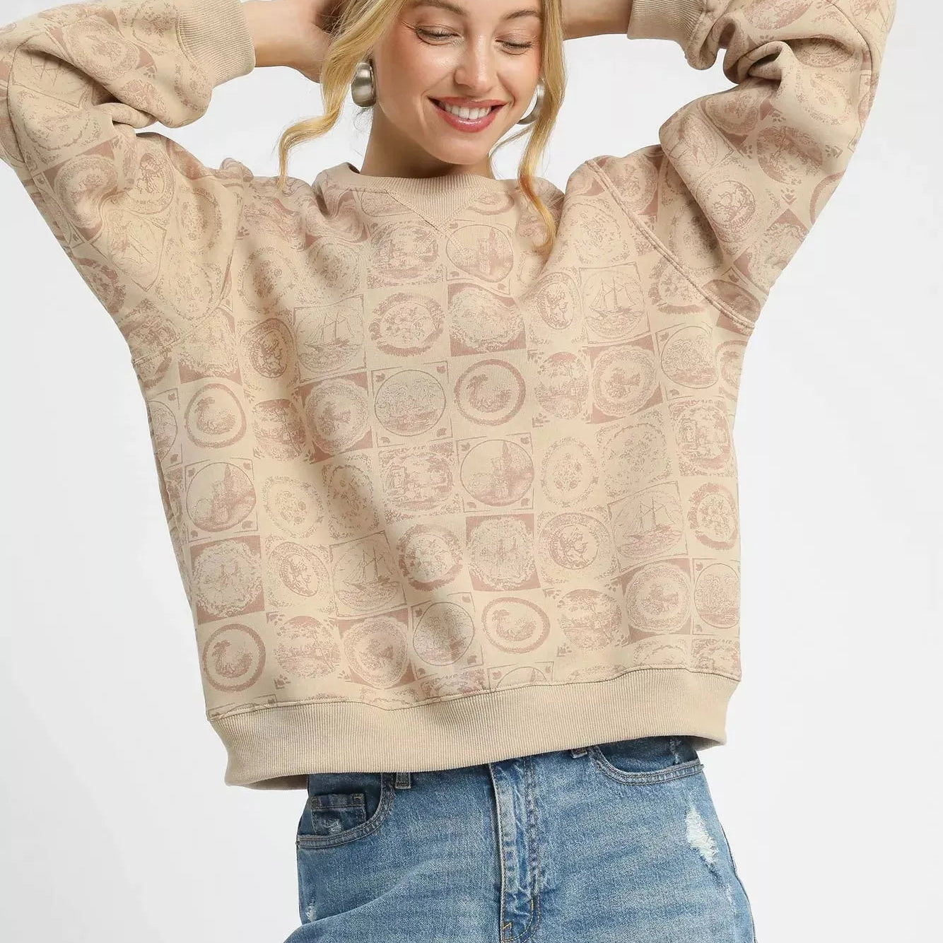 Umgee Pocket Change Coin Stamp Long Sleeve Sweatshirt-Women's Shirts & Tops-Shop Z & Joxa