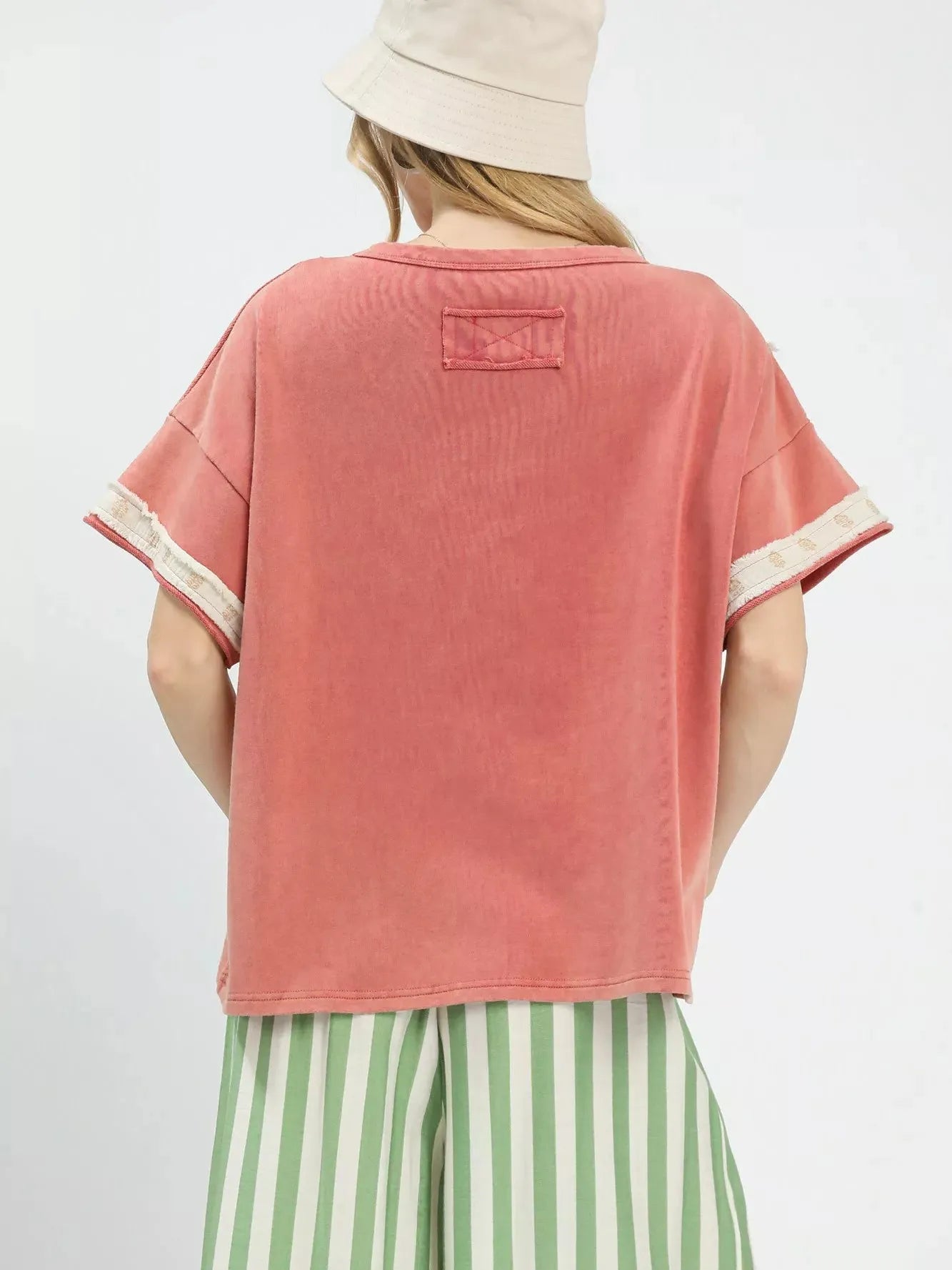 Umgee Rose Patch French Terry Top with Flower Patch-Women's Shirts & Tops-Shop Z & Joxa