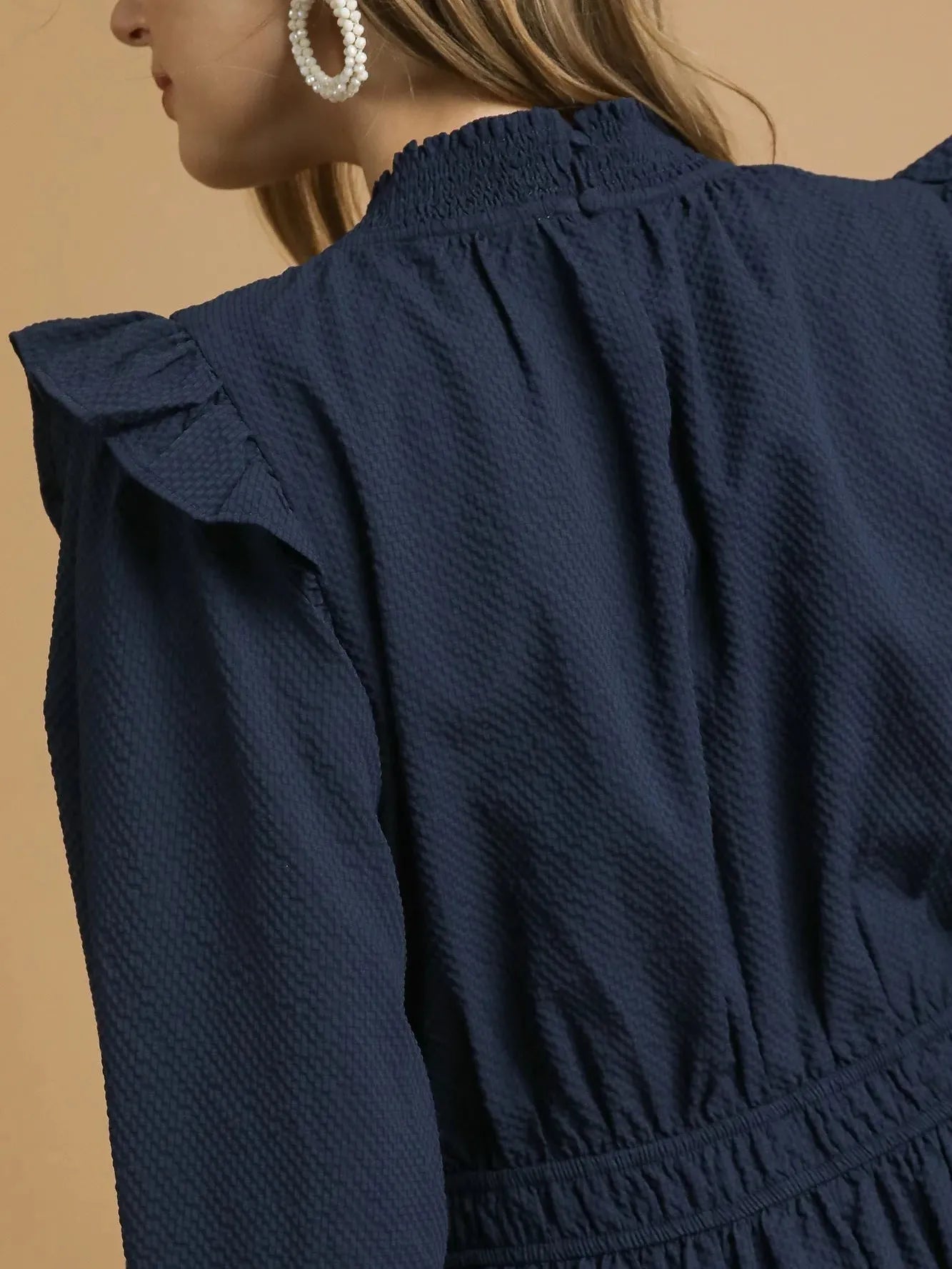 Umgee Ruffle Charm Textured Midi Dress with Ruffles-Women's Dresses-Shop Z & Joxa