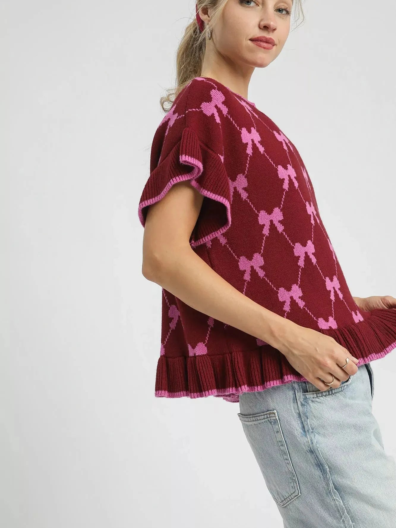 Umgee Ruffles + Bows Knit Ruffle Sleeve Sweater-Women's Shirts & Tops-Shop Z & Joxa