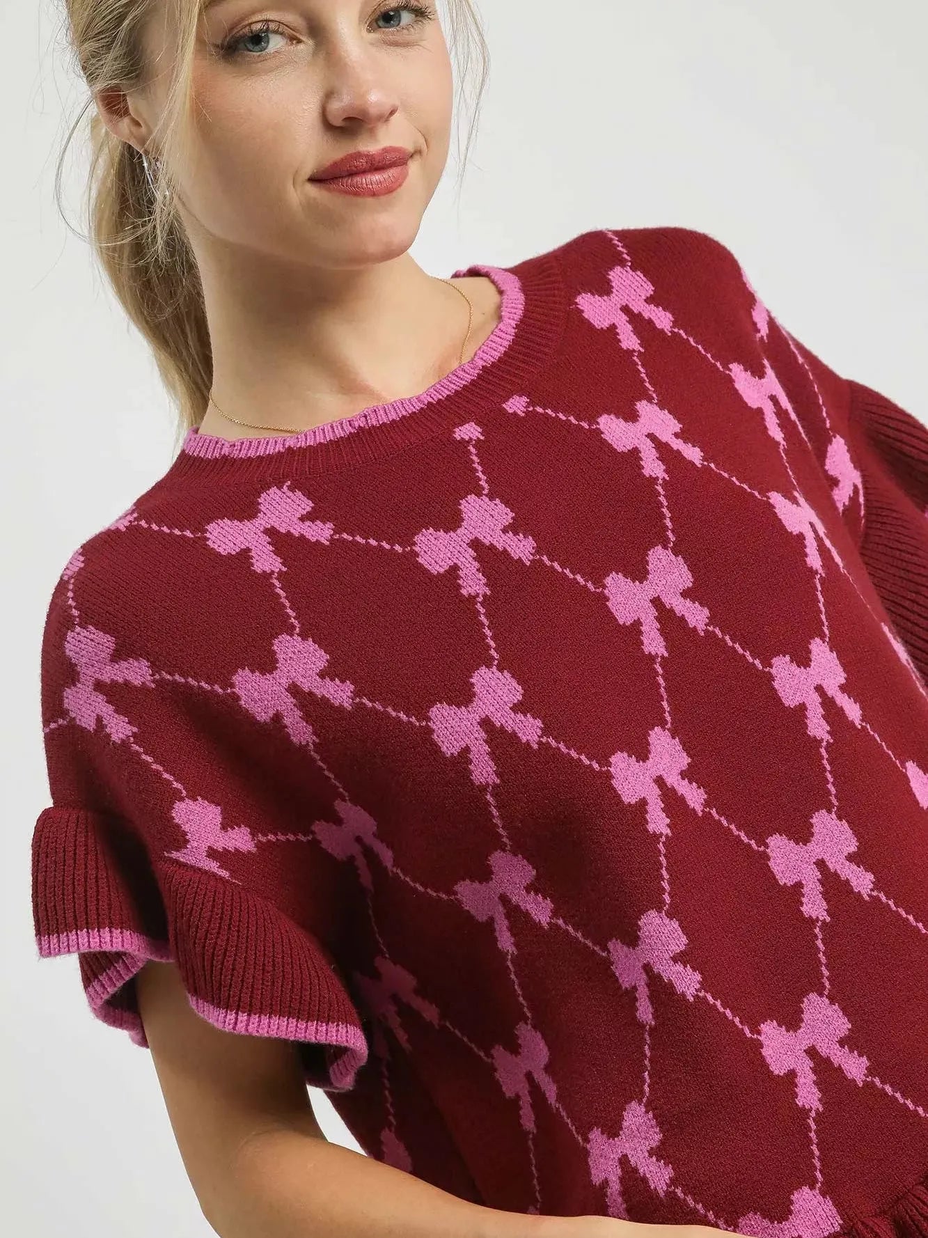 Umgee Ruffles + Bows Knit Ruffle Sleeve Sweater-Women's Shirts & Tops-Shop Z & Joxa