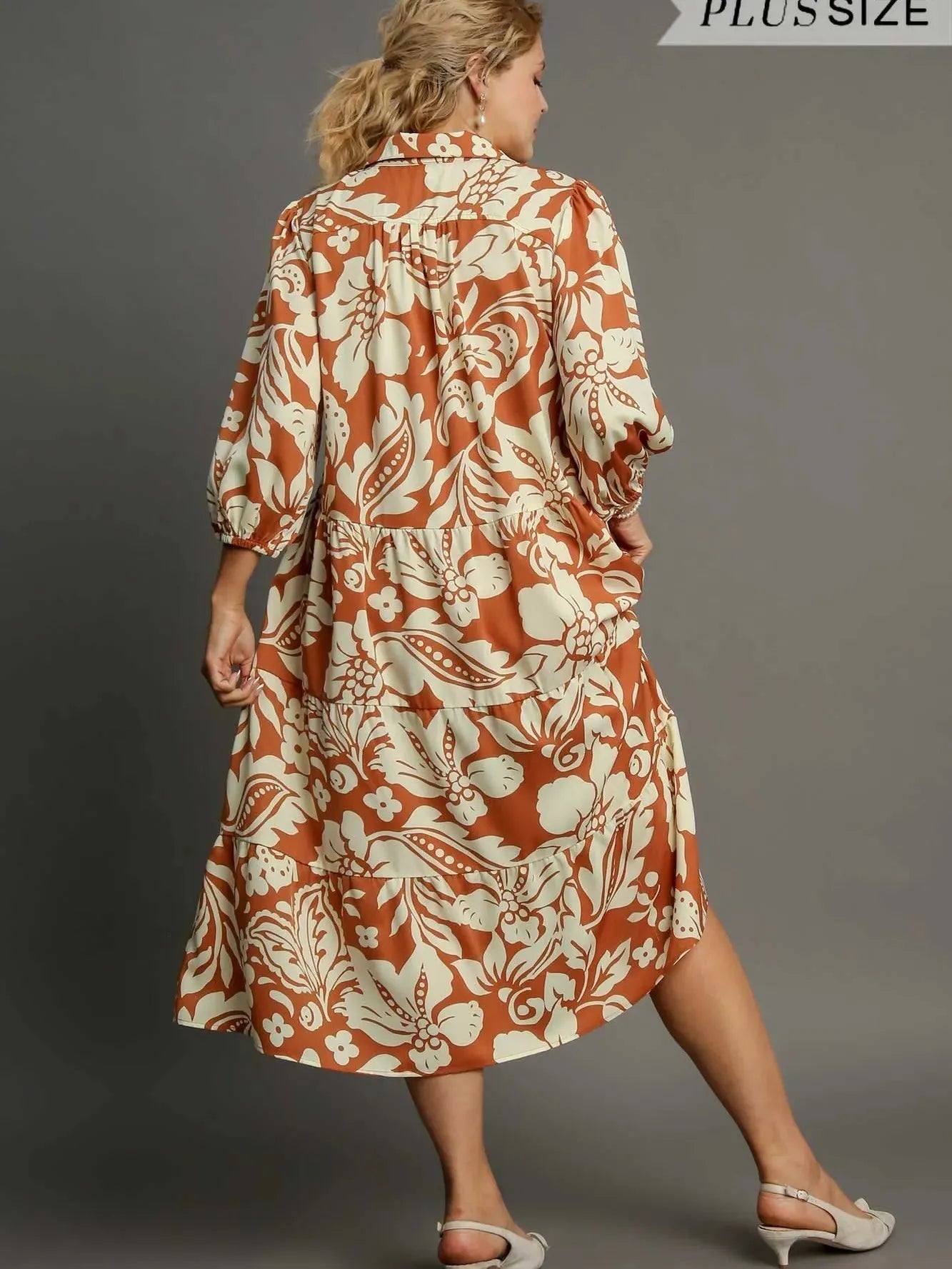 Umgee Rust Romance Tiered Long Sleeve Midi Dress-Women's Dresses-Shop Z & Joxa