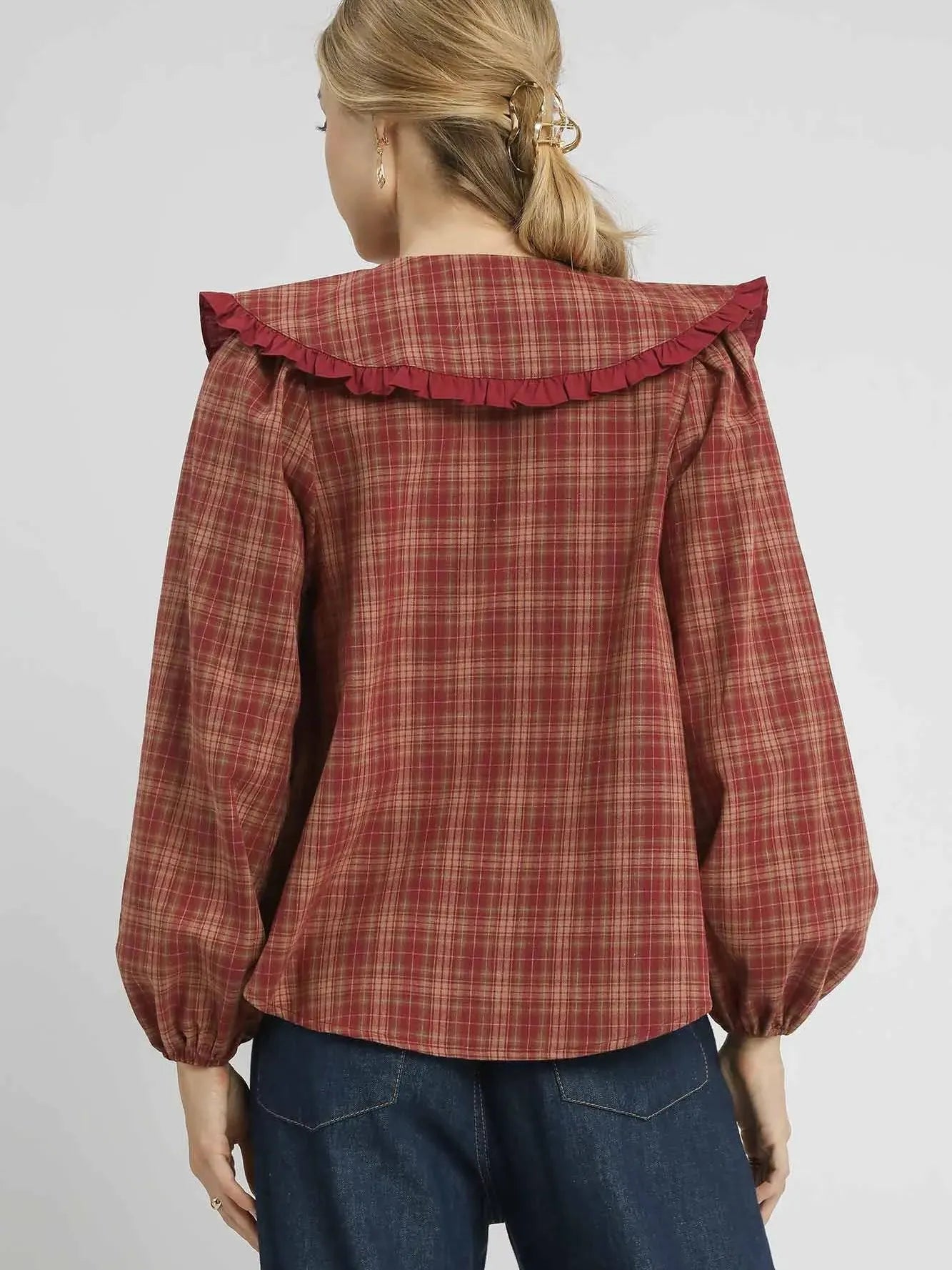 Umgee Rusty Ruffle Long Sleeve Blouse with Ruffle Collar-Women's Shirts & Tops-Shop Z & Joxa