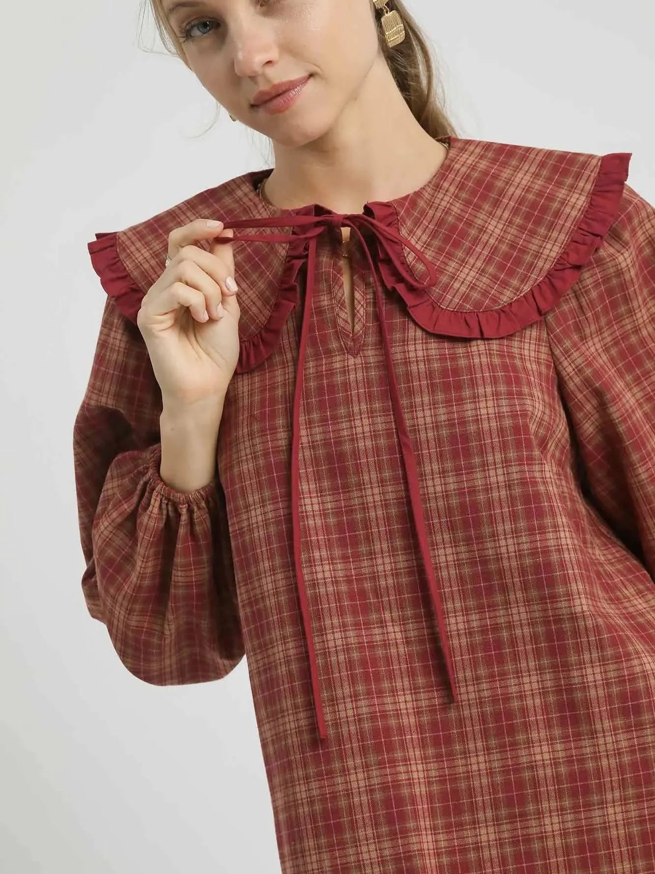 Umgee Rusty Ruffle Long Sleeve Blouse with Ruffle Collar-Women's Shirts & Tops-Shop Z & Joxa