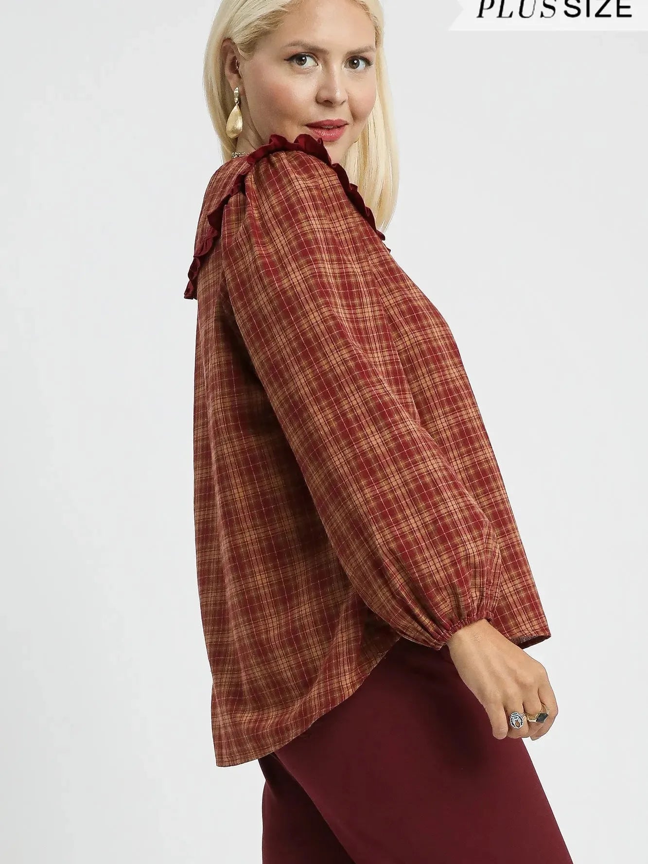 Umgee Rusty Ruffle Long Sleeve Blouse with Ruffle Collar-Women's Shirts & Tops-Shop Z & Joxa