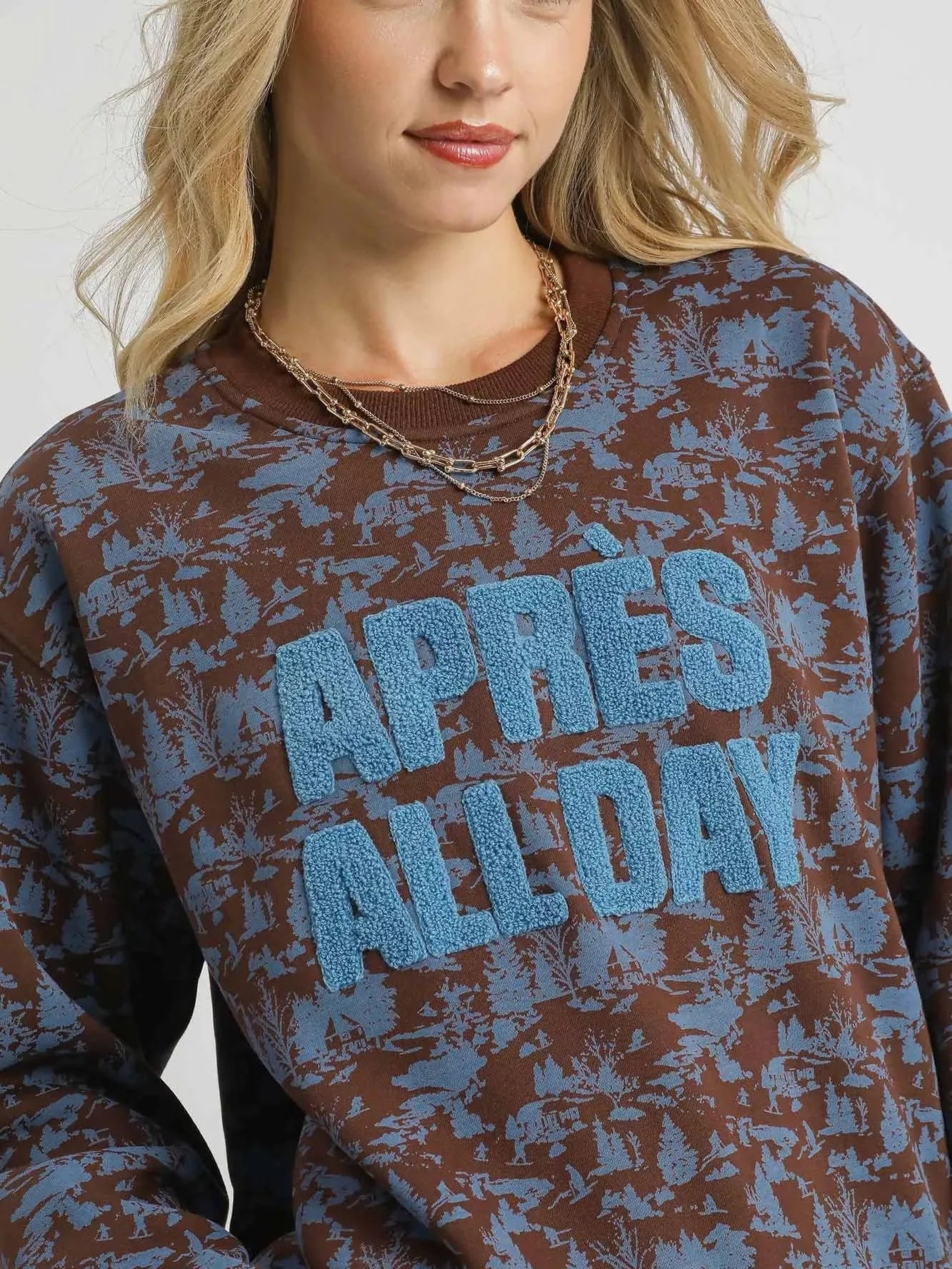 Umgee Scenic Stroll Apres All Day Casual Sweatshirt in Brown-Women's Shirts & Tops-Shop Z & Joxa