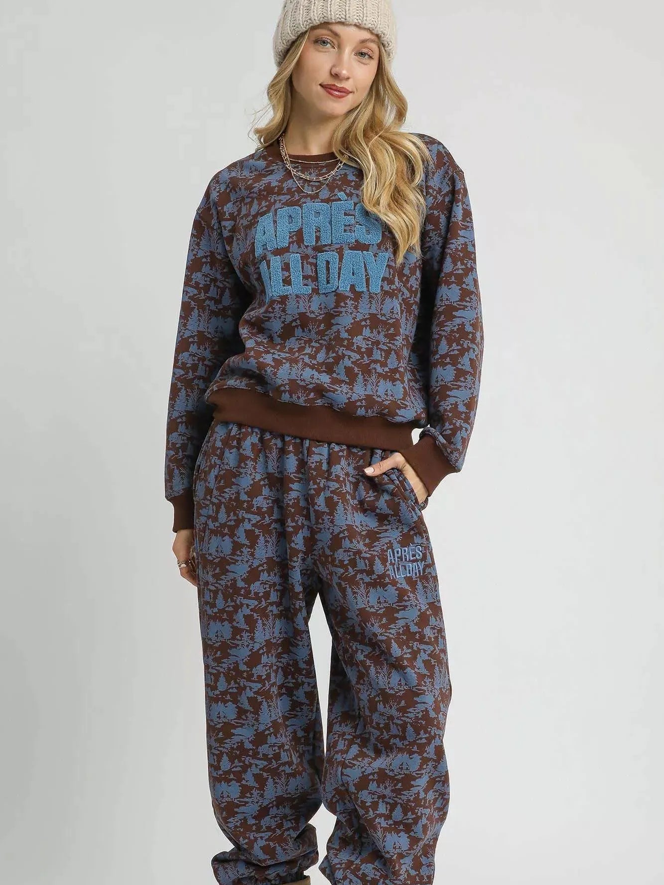 Umgee Scenic Stroll Apres All Day Casual Sweatshirt in Brown-Women's Shirts & Tops-Shop Z & Joxa