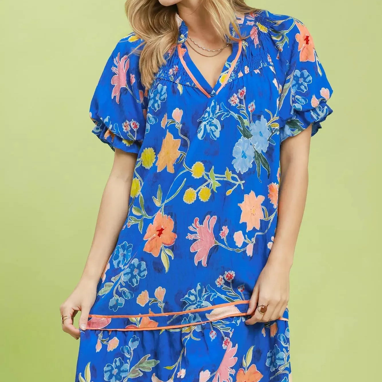 Umgee Seaside Petals Ruffle Hem Floral Mini Dress-Women's Dresses-Shop Z & Joxa