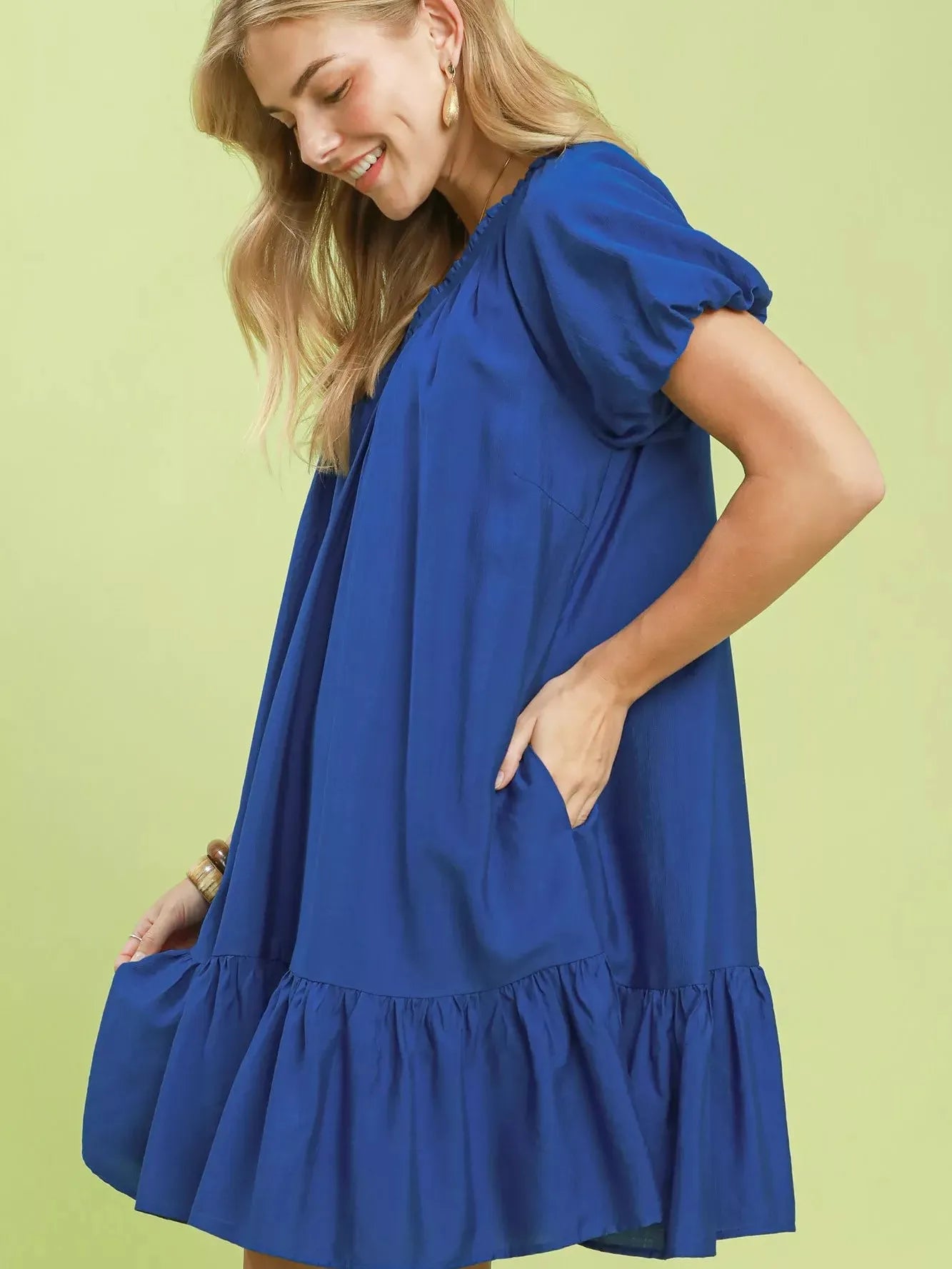 Umgee Simply Blue Ruffle Hem Shift Mini Dress-Women's Dresses-Shop Z & Joxa