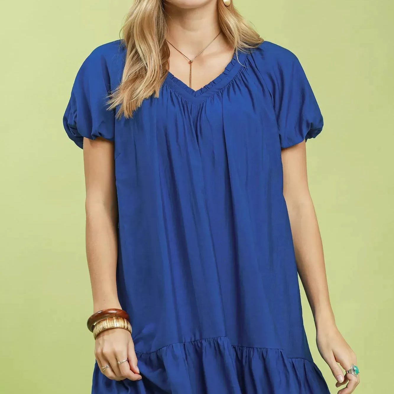 Umgee Simply Blue Ruffle Hem Shift Mini Dress-Women's Dresses-Shop Z & Joxa