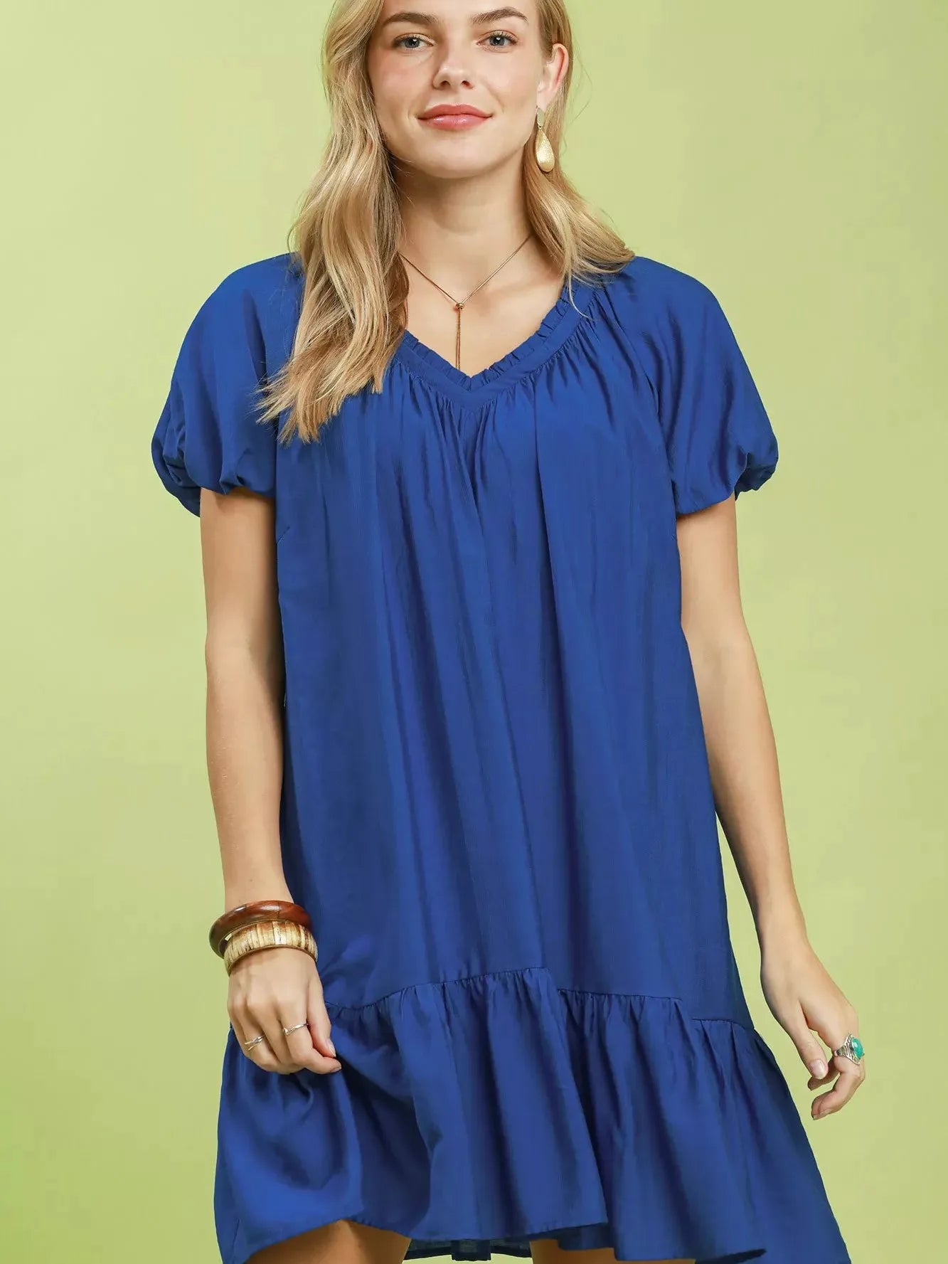 Umgee Simply Blue Ruffle Hem Shift Mini Dress-Women's Dresses-Shop Z & Joxa