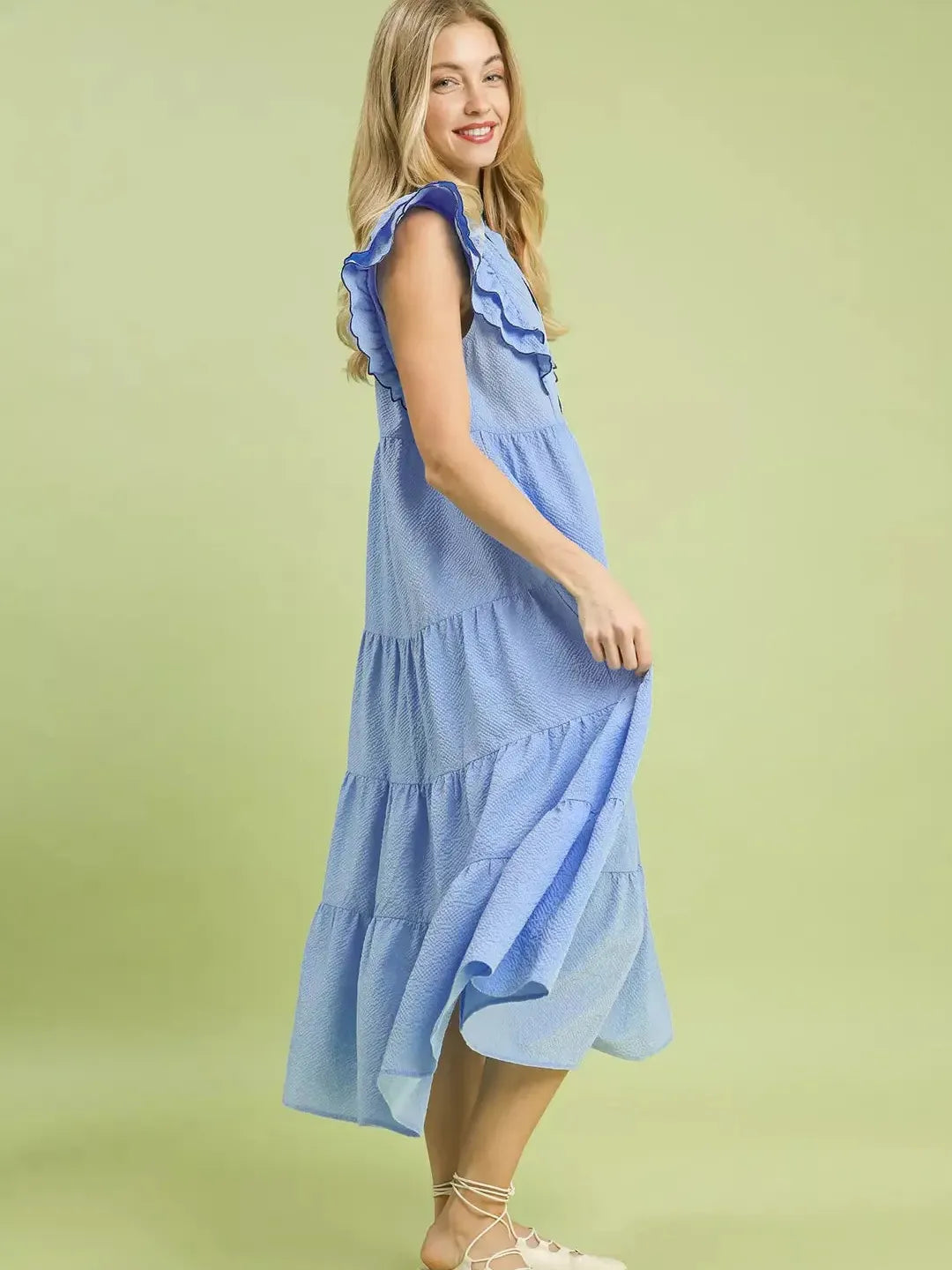 Umgee Skyline Ruffle Sleeve Tiered Midi Dress-Women's Dresses-Shop Z & Joxa