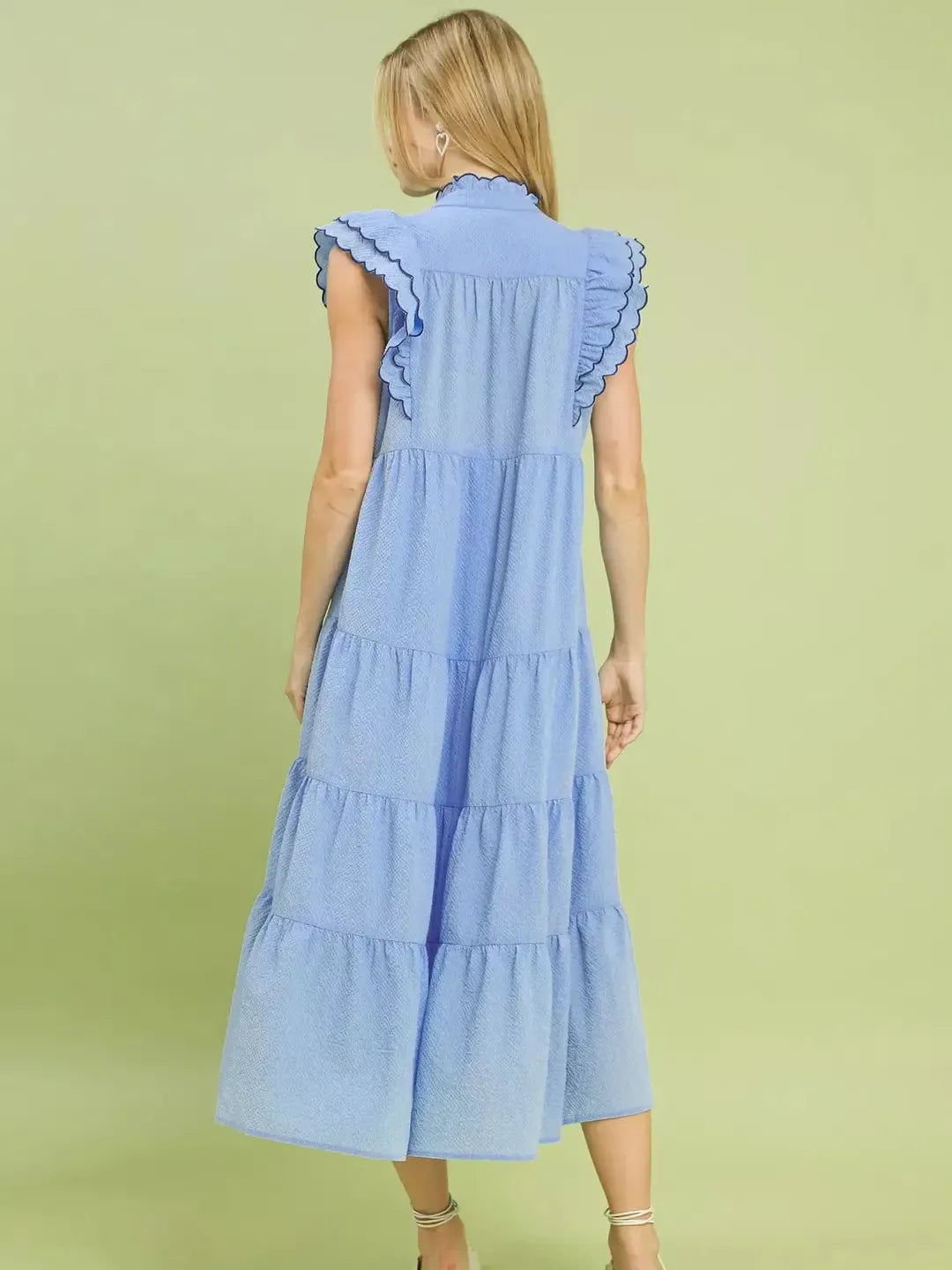 Umgee Skyline Ruffle Sleeve Tiered Midi Dress-Women's Dresses-Shop Z & Joxa