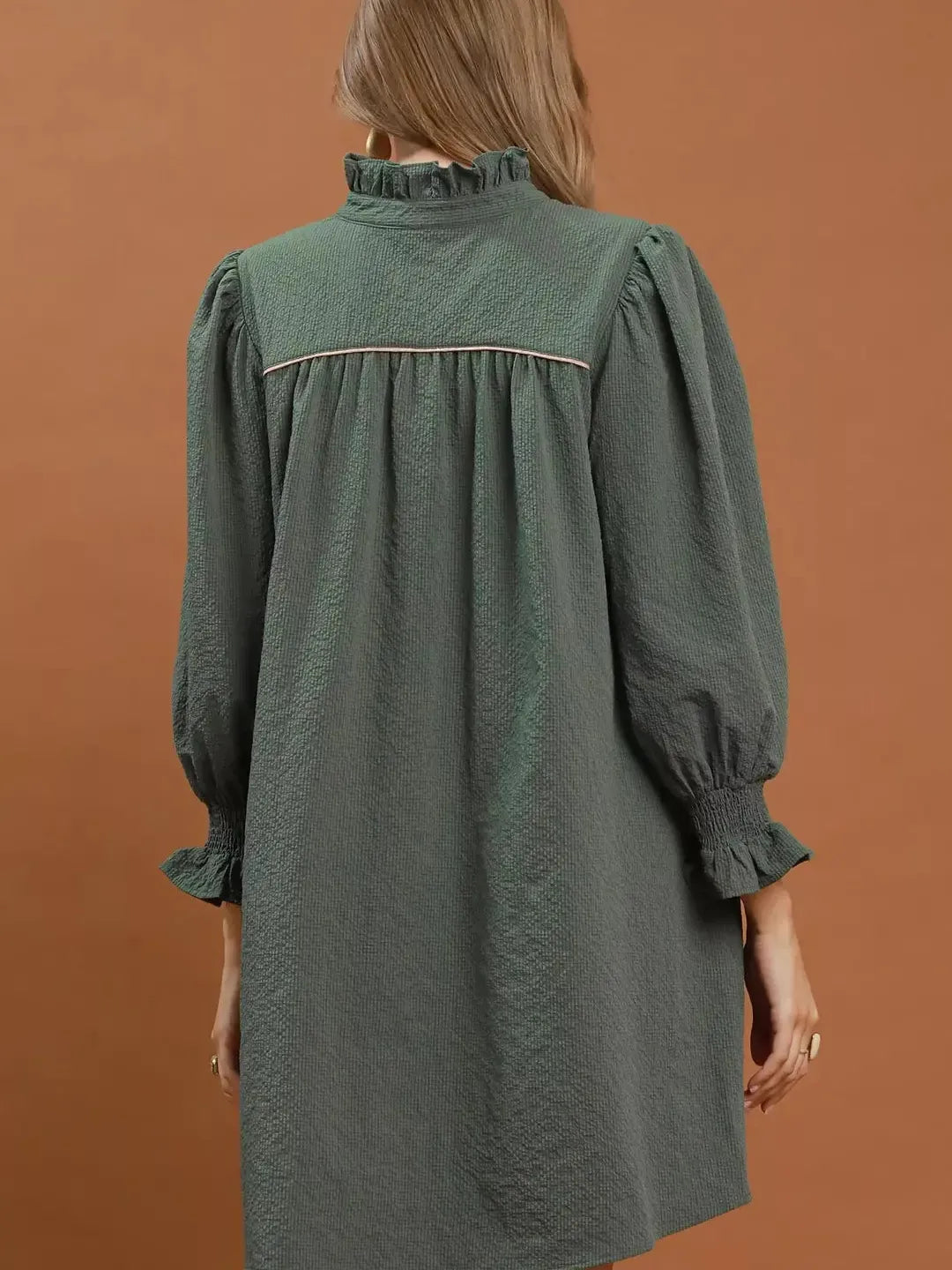 Umgee Stone Cold Textured Puff Sleeve Mini Dress-Women's Dresses-Shop Z & Joxa