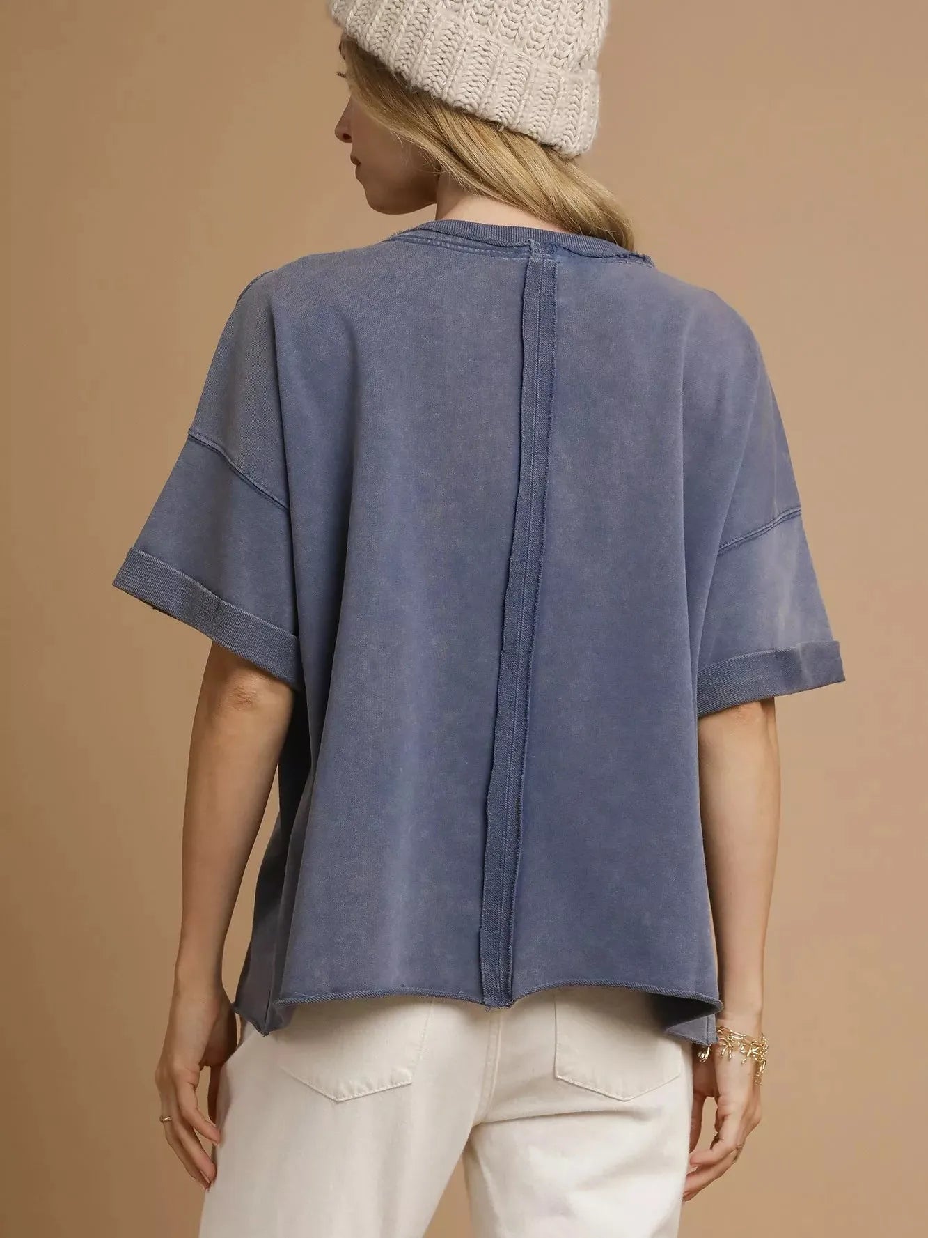 Umgee Stormy Seas Mineral Wash Round Neck Top-Women's Shirts & Tops-Shop Z & Joxa