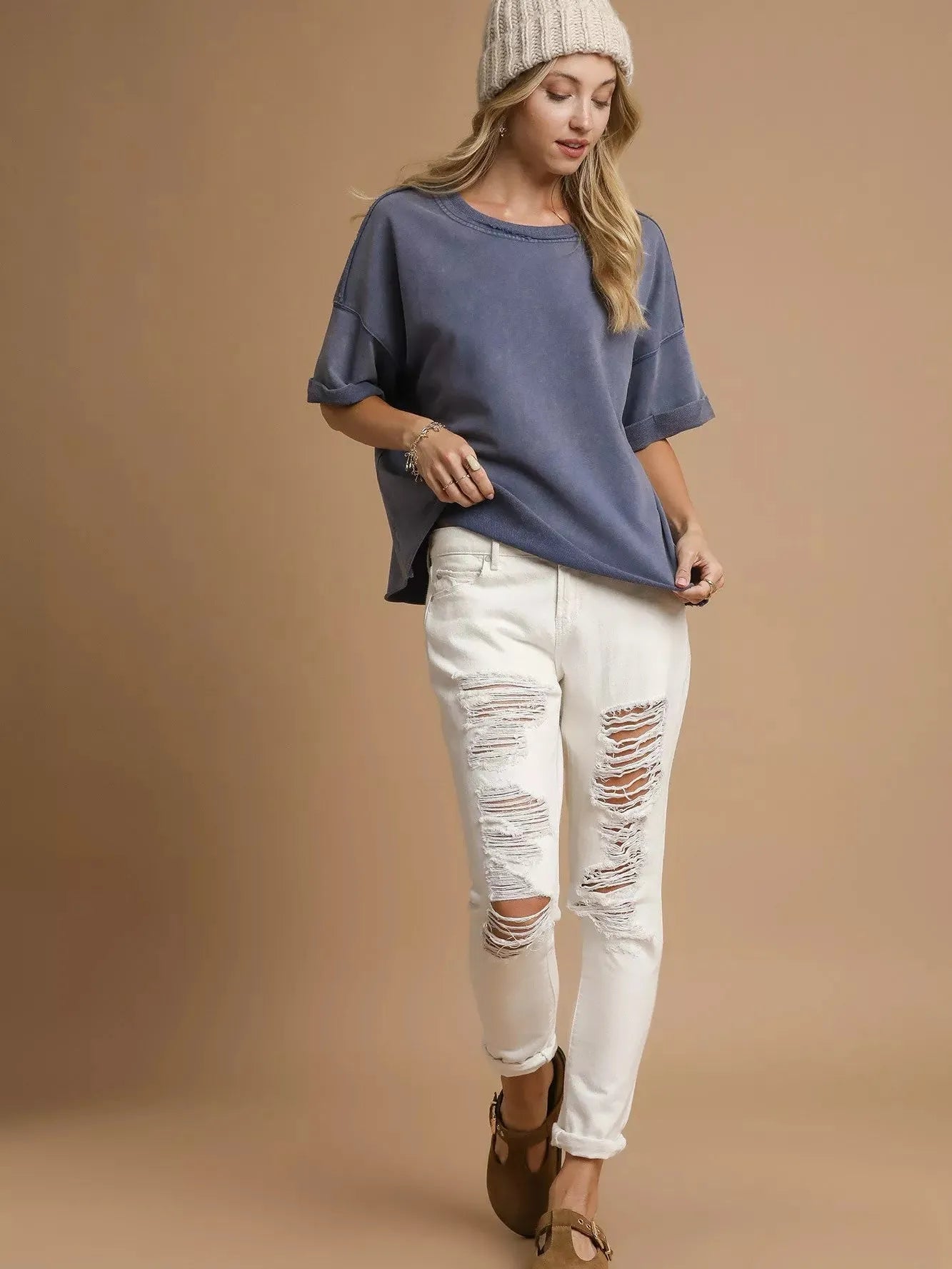 Umgee Stormy Seas Mineral Wash Round Neck Top-Women's Shirts & Tops-Shop Z & Joxa