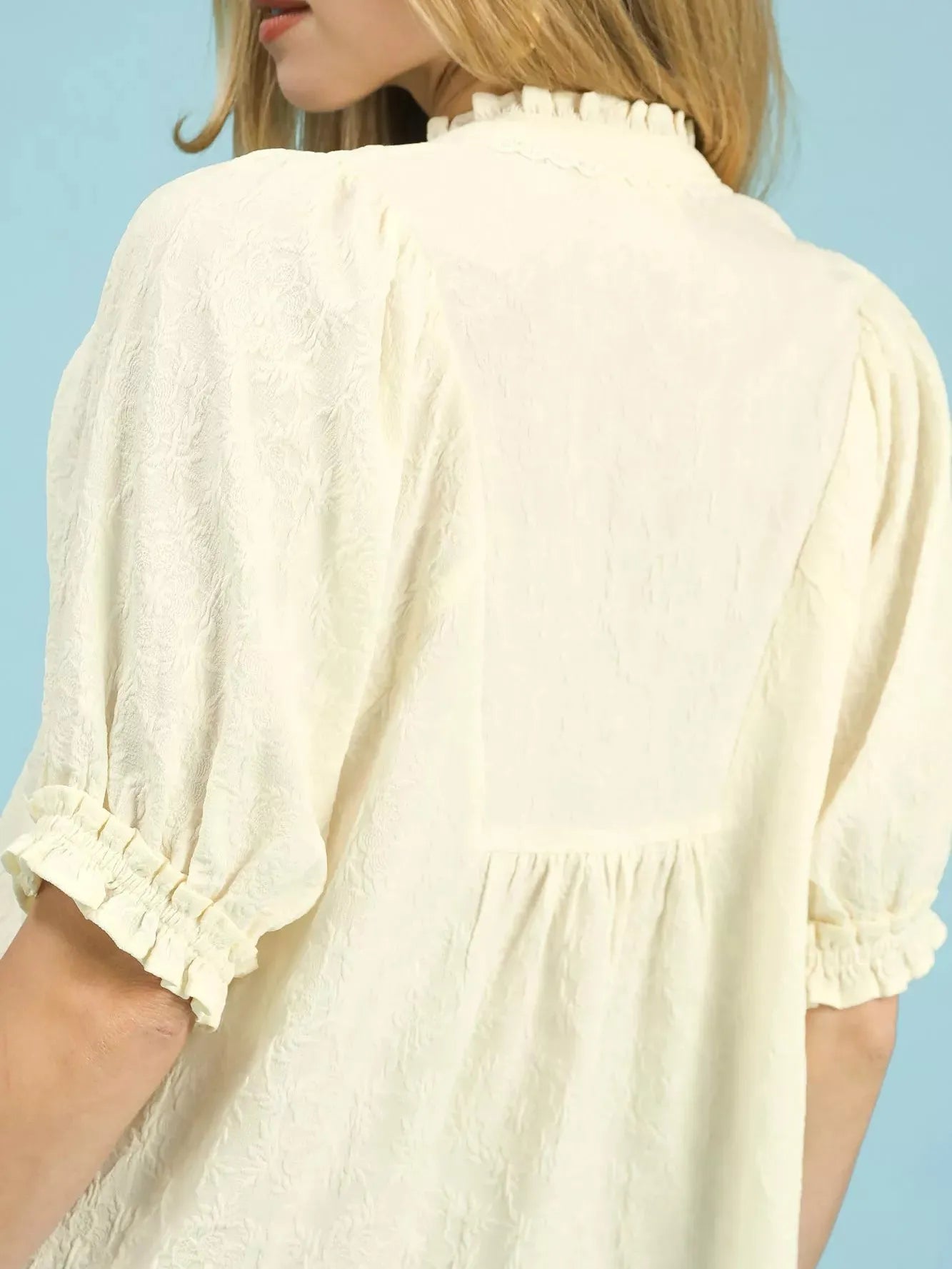 Umgee Sunlit Daydream Smocked Peasant Top with Puff Sleeves-Women's Shirts & Tops-Shop Z & Joxa
