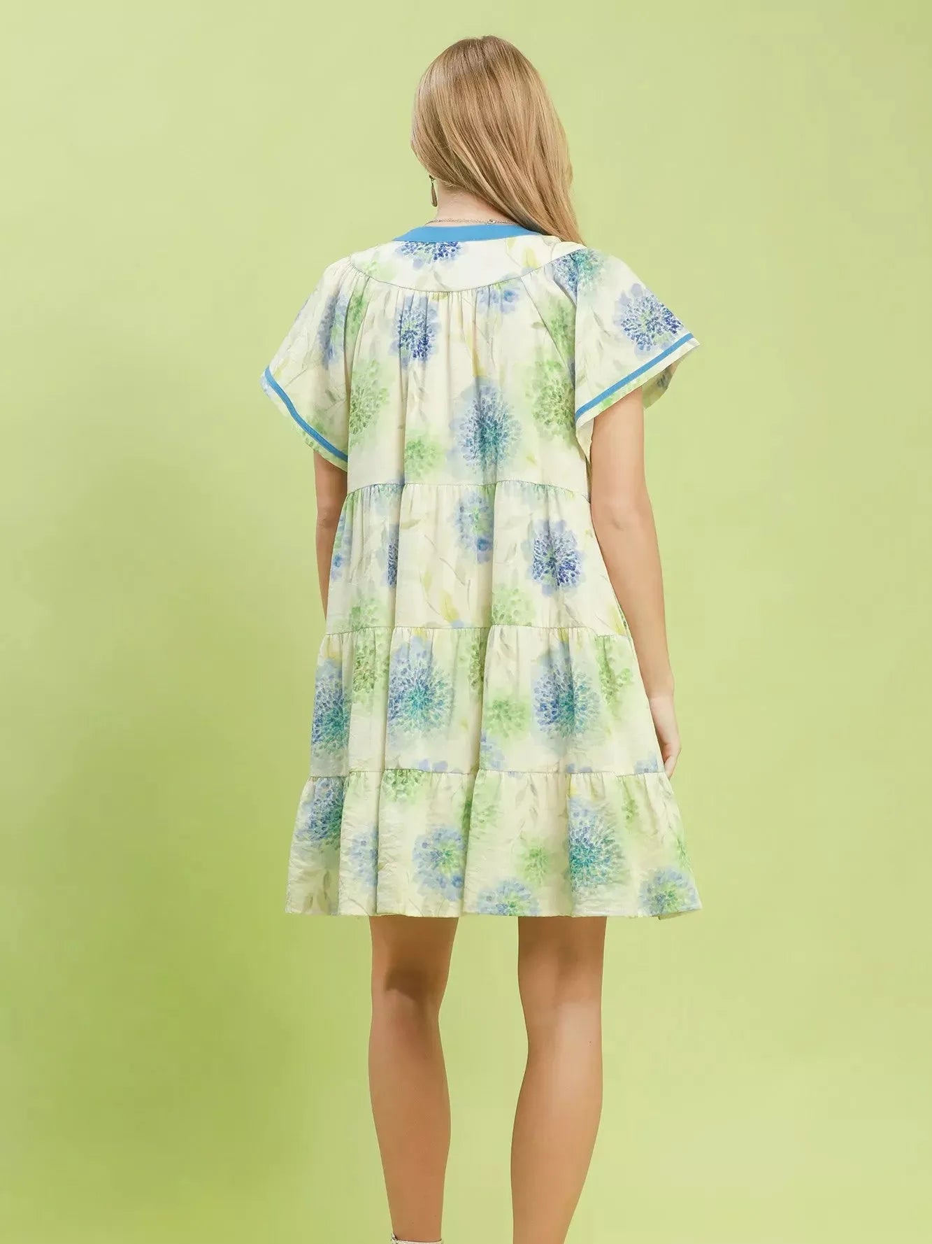 Umgee Sunlit Meadow Floral Print Babydoll Dress with Blue Trim-Women's Dresses-Shop Z & Joxa