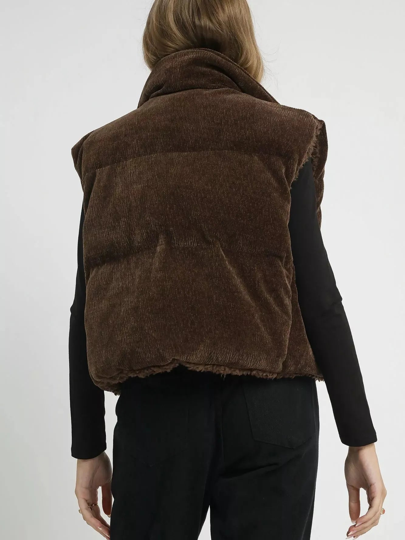 Umgee Twice as Nice Reversble Sherpa Zip Drawstring Vest-Women's Outerwear-Shop Z & Joxa