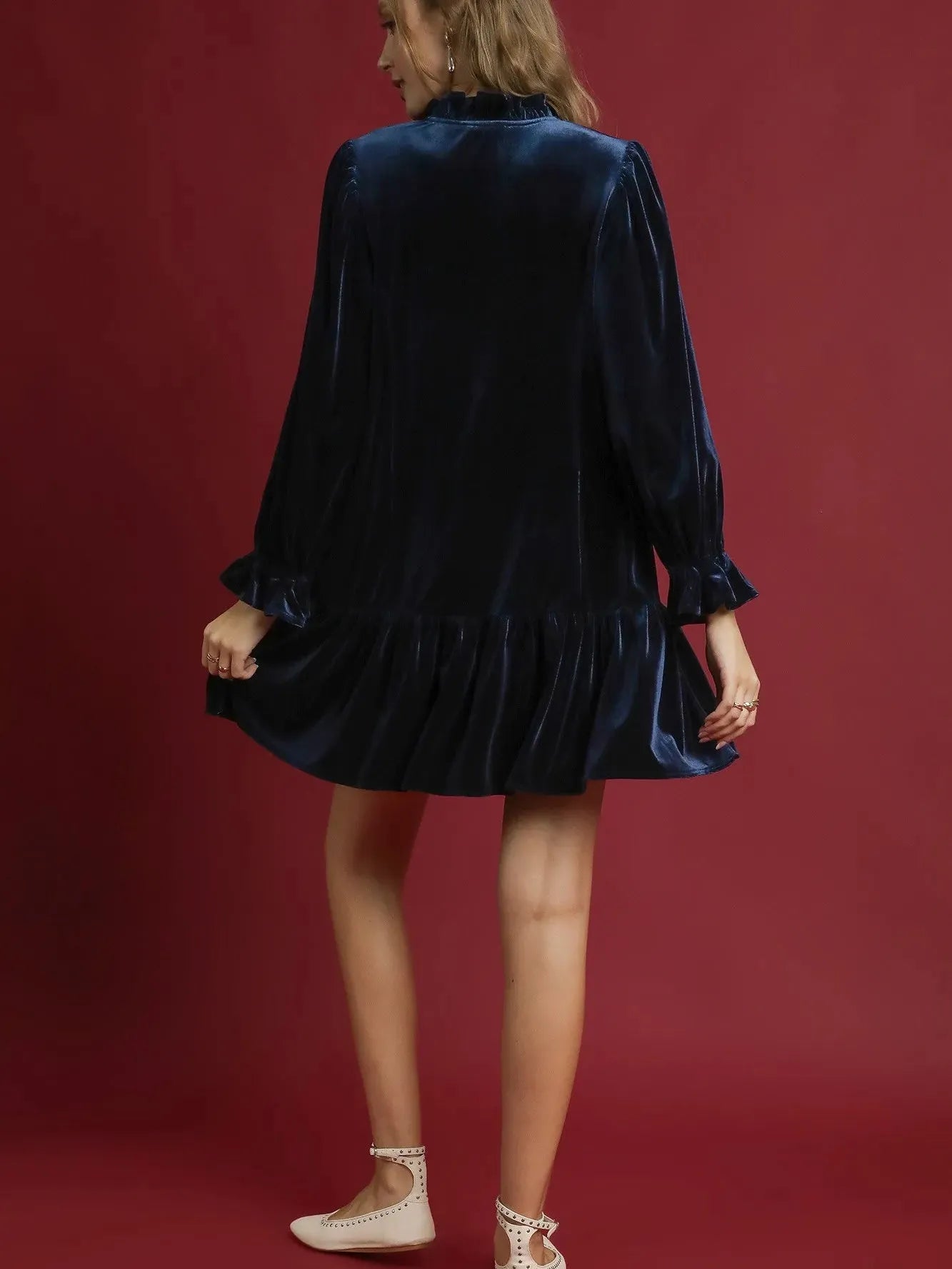 Umgee Velvet Affair Ruffle Trim Mini Babydoll Dress-Women's Dresses-Shop Z & Joxa