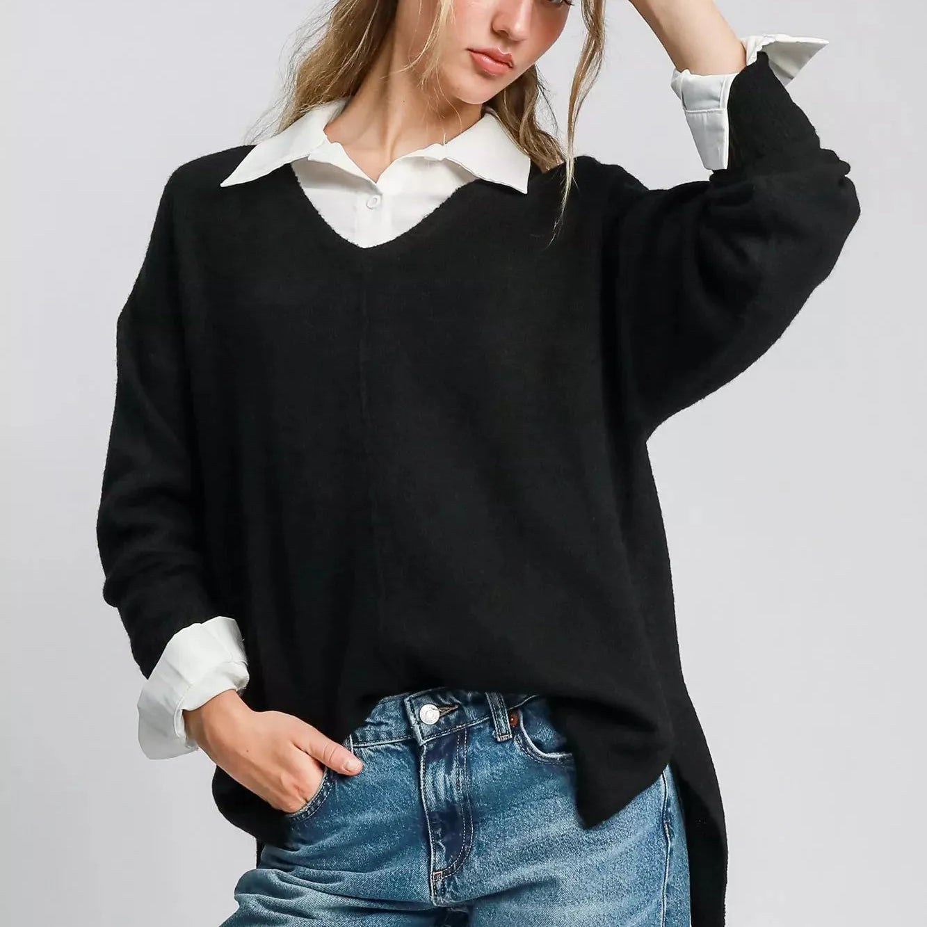 Umgee Velvet Moon Wool Blend Oversized Sweater-Women's Shirts & Tops-Shop Z & Joxa