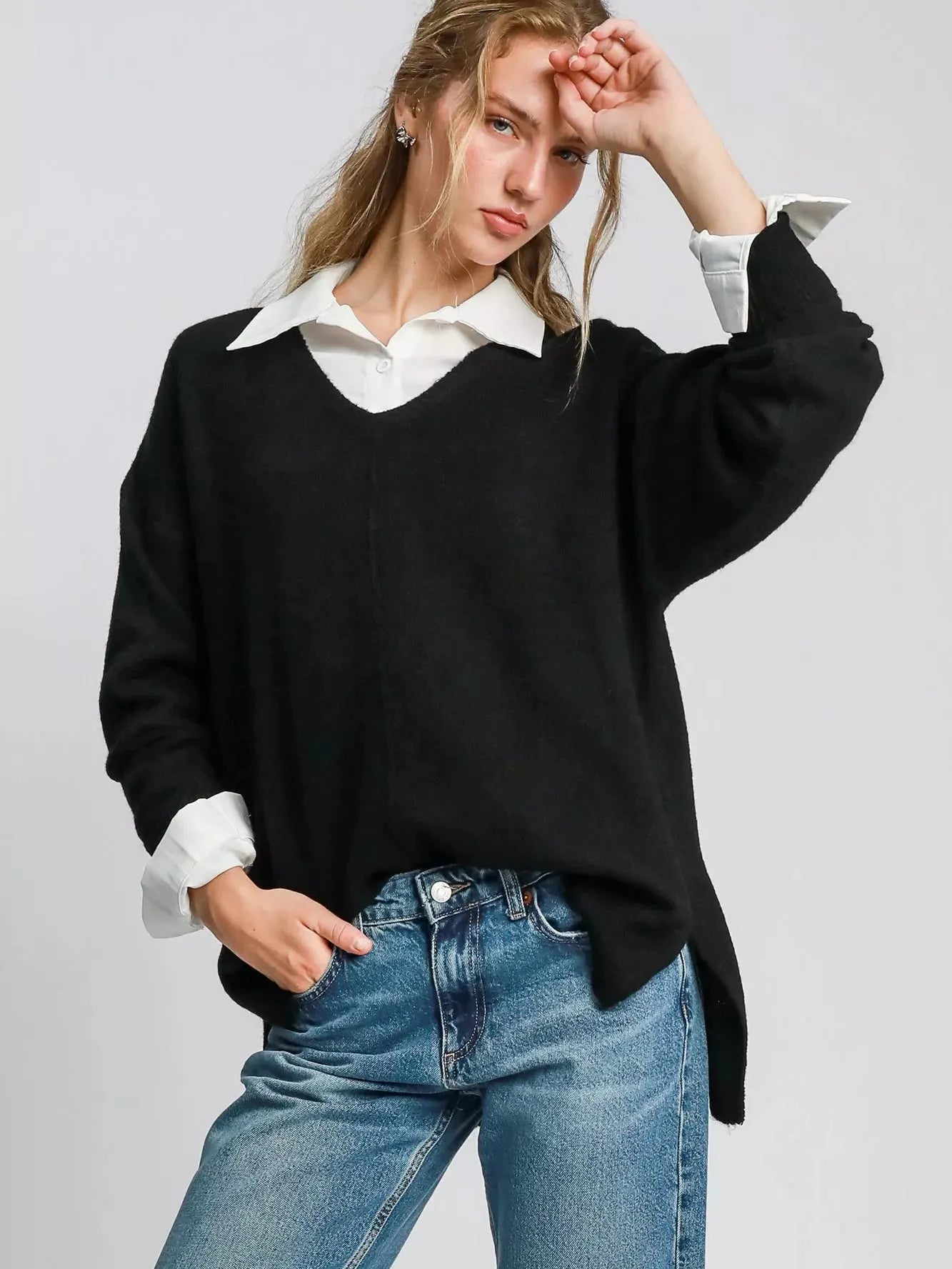 Umgee Velvet Moon Wool Blend Oversized Sweater-Women's Shirts & Tops-Shop Z & Joxa