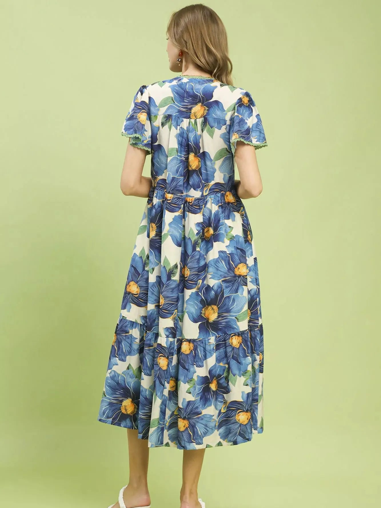 Umgee Wildflower Reverie Floral Flutter Sleeve Tiered Midi Dress-Women's Dresses-Shop Z & Joxa