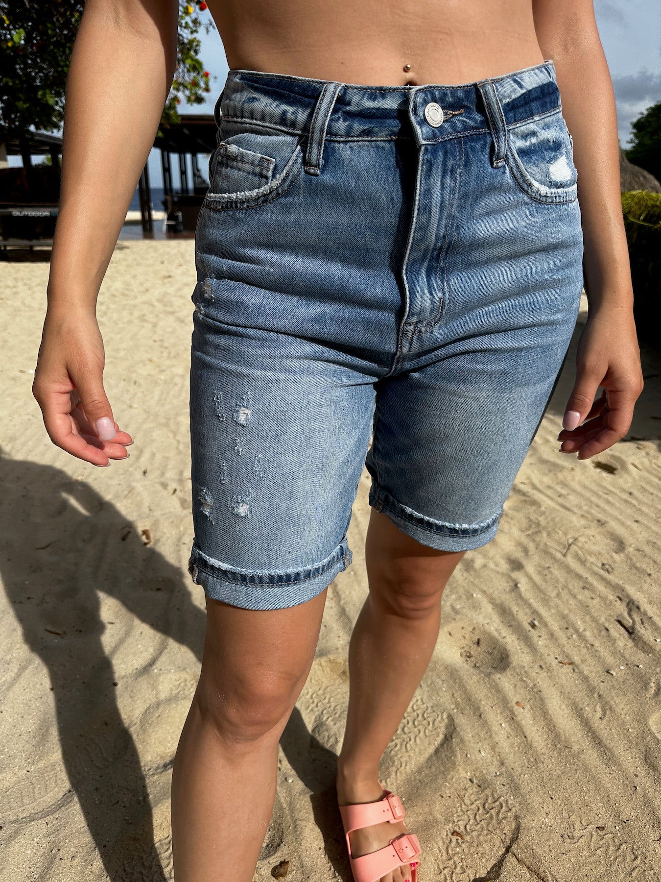 VERVET By Flying Monkey High Fives and Fist Bumps Boyfriend Shorts-Women's Shorts-Shop Z & Joxa