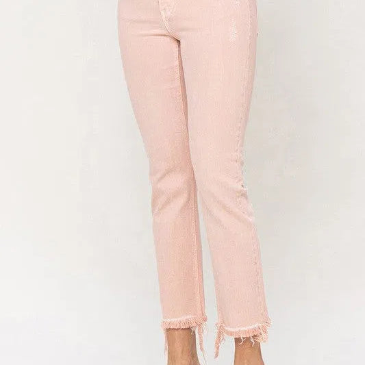 VERVET By Flying Monkey Life's Better in Pink Mid Rise Straight Cut Cropped Mom Jeans-Women's Jeans-Shop Z & Joxa