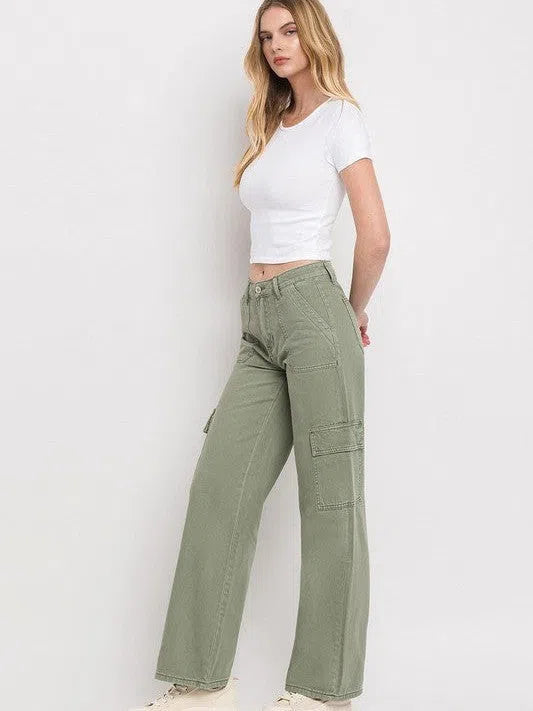 VERVET By Flying Monkey Simply the Best Wide Leg High Waisted Cargo Jeans-Women's Jeans-Shop Z & Joxa